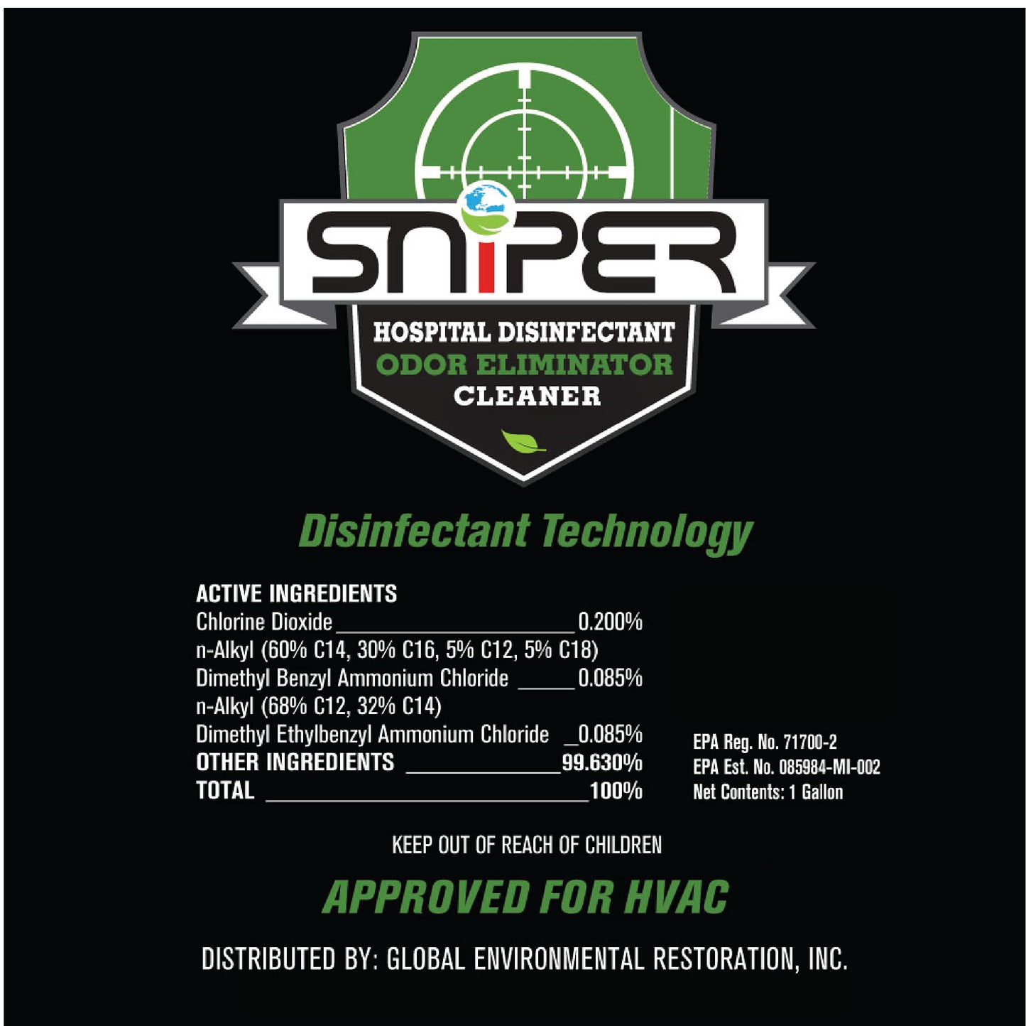 SNiPER Hospital Disinfectant, Odor Eliminator & All-Purpose Cleaner, 16 Ounce Spray, 2-Pack