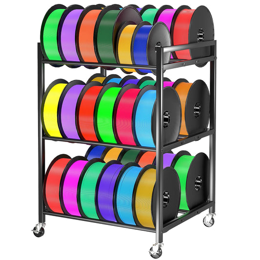 3D Printer Filament Storage Rack, 360 Rolling Spool Holders with Wheels, Heavy Duty Metal Shelf for PLA/ABS/TPU Filaments