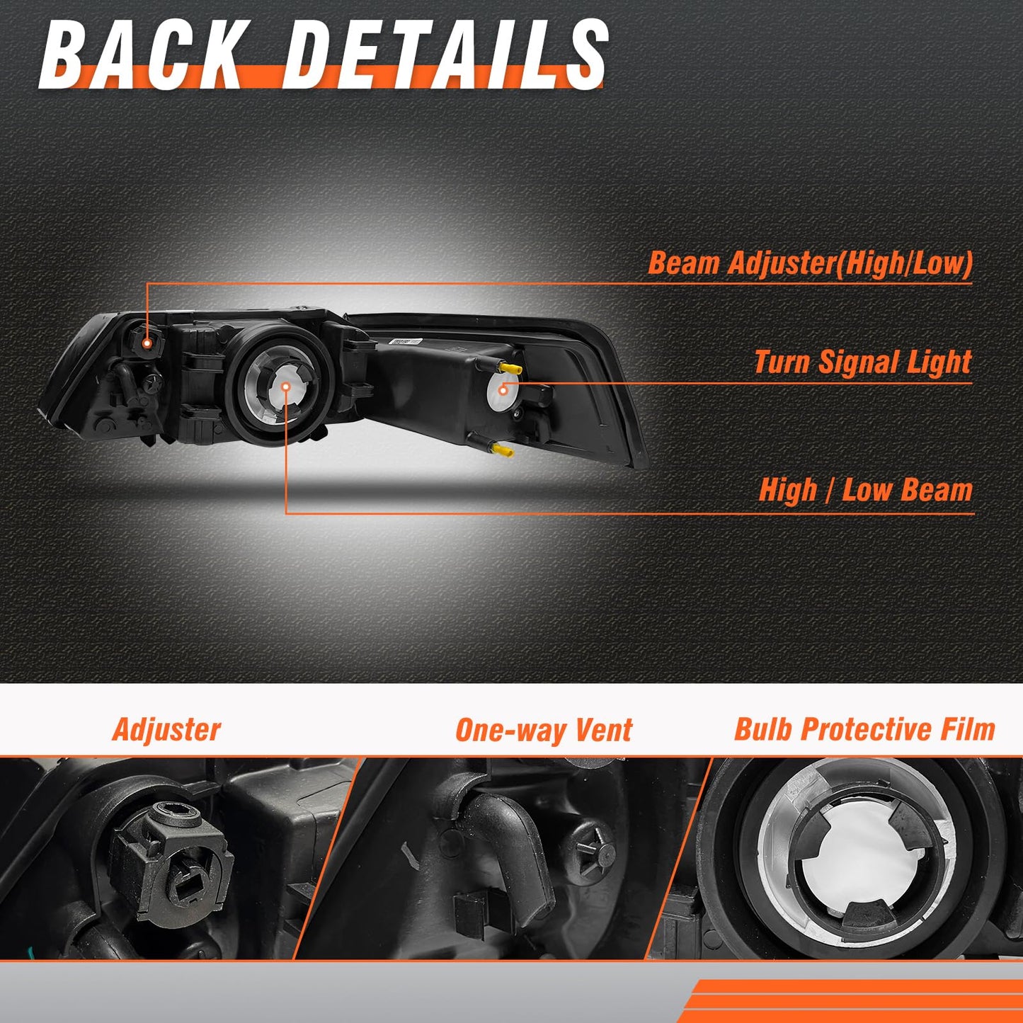 1999-2004 Mustang Headlight Assembly for 1999 2000 2001 2002 2003 2004 Ford Mustang with Black Housing Amber Reflector Clear Lens Pair Driver and Passenger Side(not projector headlights)