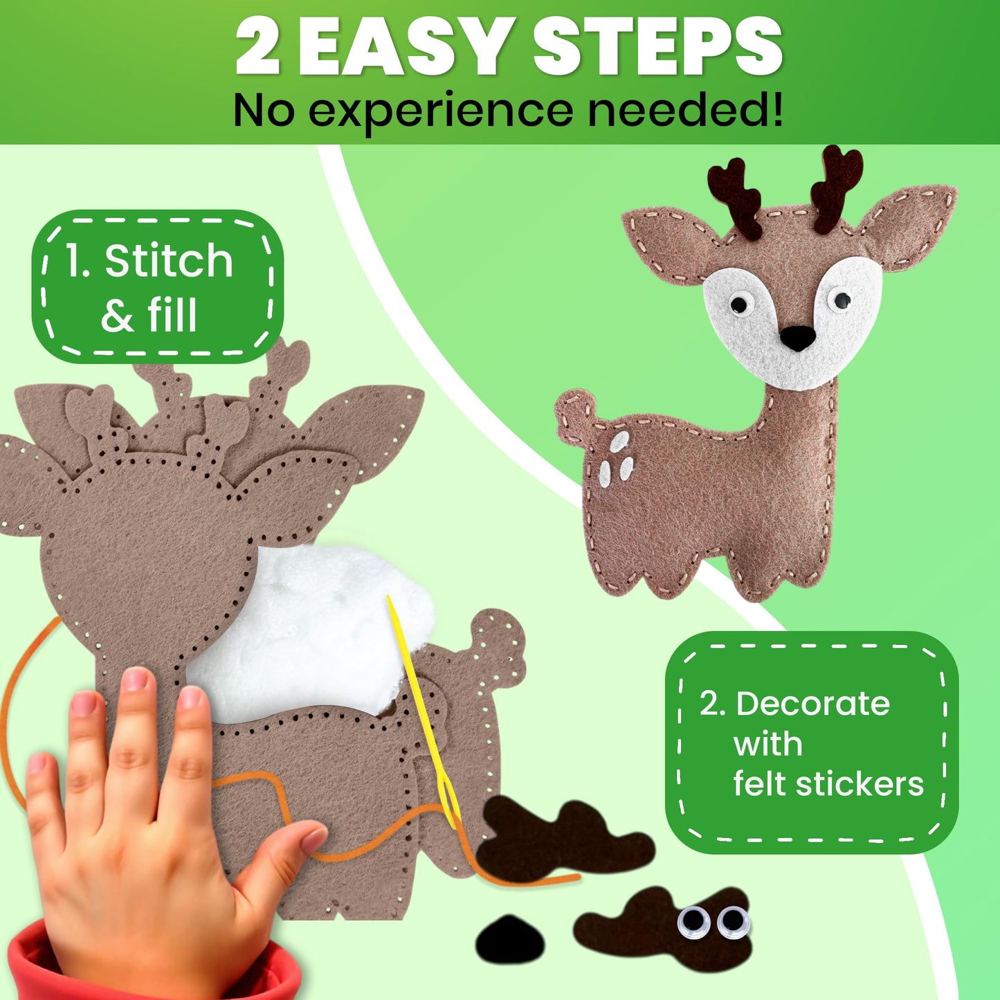 QUOKKA Kids Crafts Ages 4-8, DIY Beginner Needle and Thread Kit - 12 Forest Animals Sewing Kit Basic - Fun Arts Crafts for Kids Ages 6-8 Girls Boys - Plastic Needles, Scissors - 6+ Year Old Girl Gifts