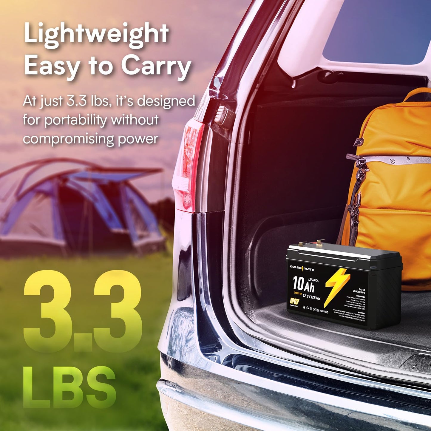 GOLDENMATE 12V 10Ah LiFePO4 Lithium Battery(2 Packs), 5000+ Deep Cycles, IP67 Waterproof Lithium Iron Phosphate Battery, Built-in BMS, Ideal for Power Wheels, Solar, Marine, Fish Finder, Ride-on Toy