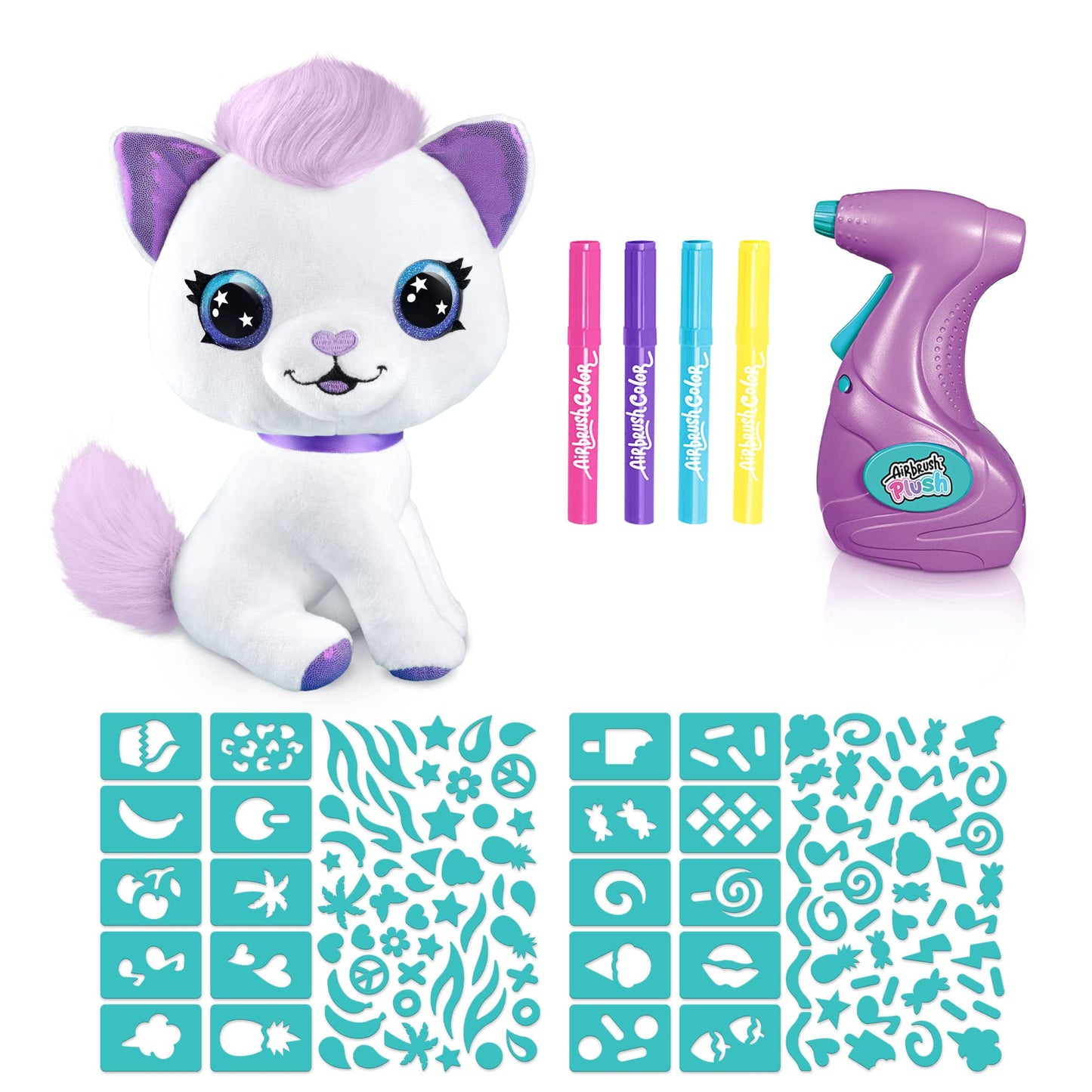 Canal Toys Personalize Airbrush Plush Large Kitty! Decorate, wash, Repeat! Customize Your own Spray Art Plush with Markers, Battery Powered Airbrush and 100+ Stencils. Ages 6+