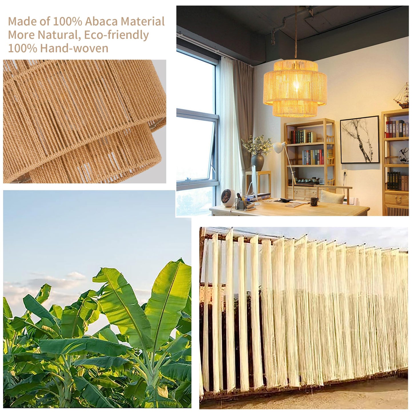 QIYIZM Plug in Pendant Light Hanging Lights with Plug in Cord Hanging Lamp Boho Rattan Dimmable Wicker Bamboo Woven Shade Hemp Rope Ceiling Light Fixture for Living Room Bedroom Kitchen