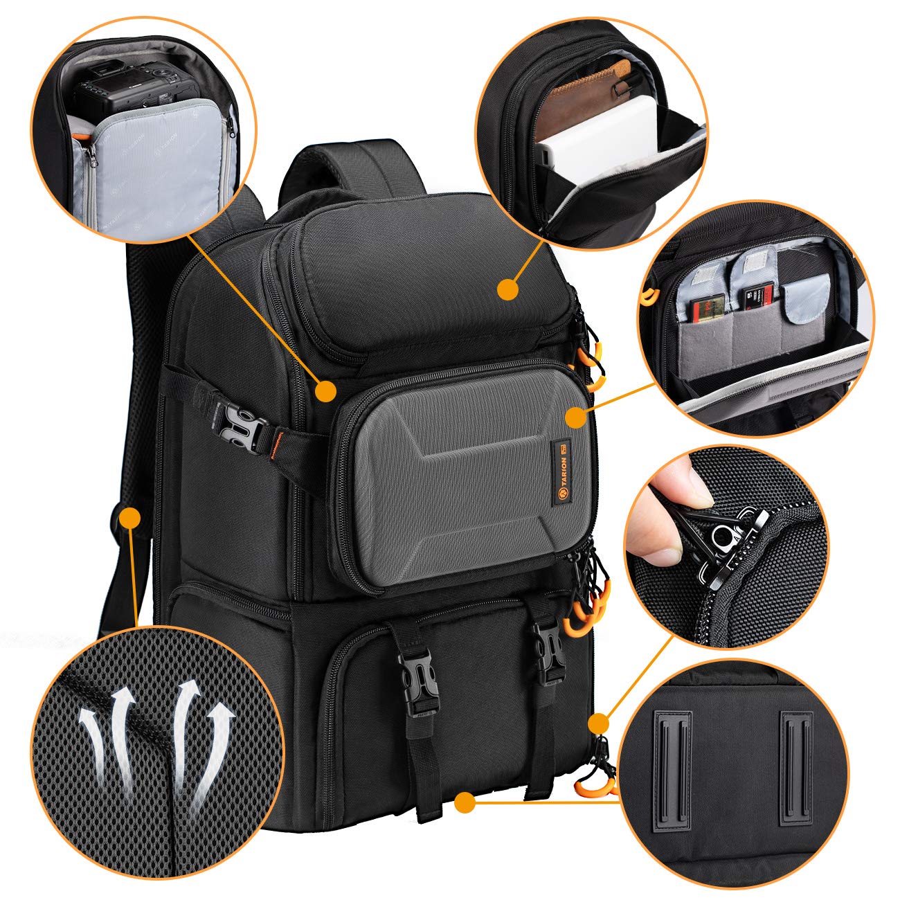 TARION Pro Camera Backpack Large Camera Bag with Laptop Compartment Tripod Holder Waterproof Raincover Outdoor Photography Hiking Travel Professional DSLR Backpack for Men Women Side Access