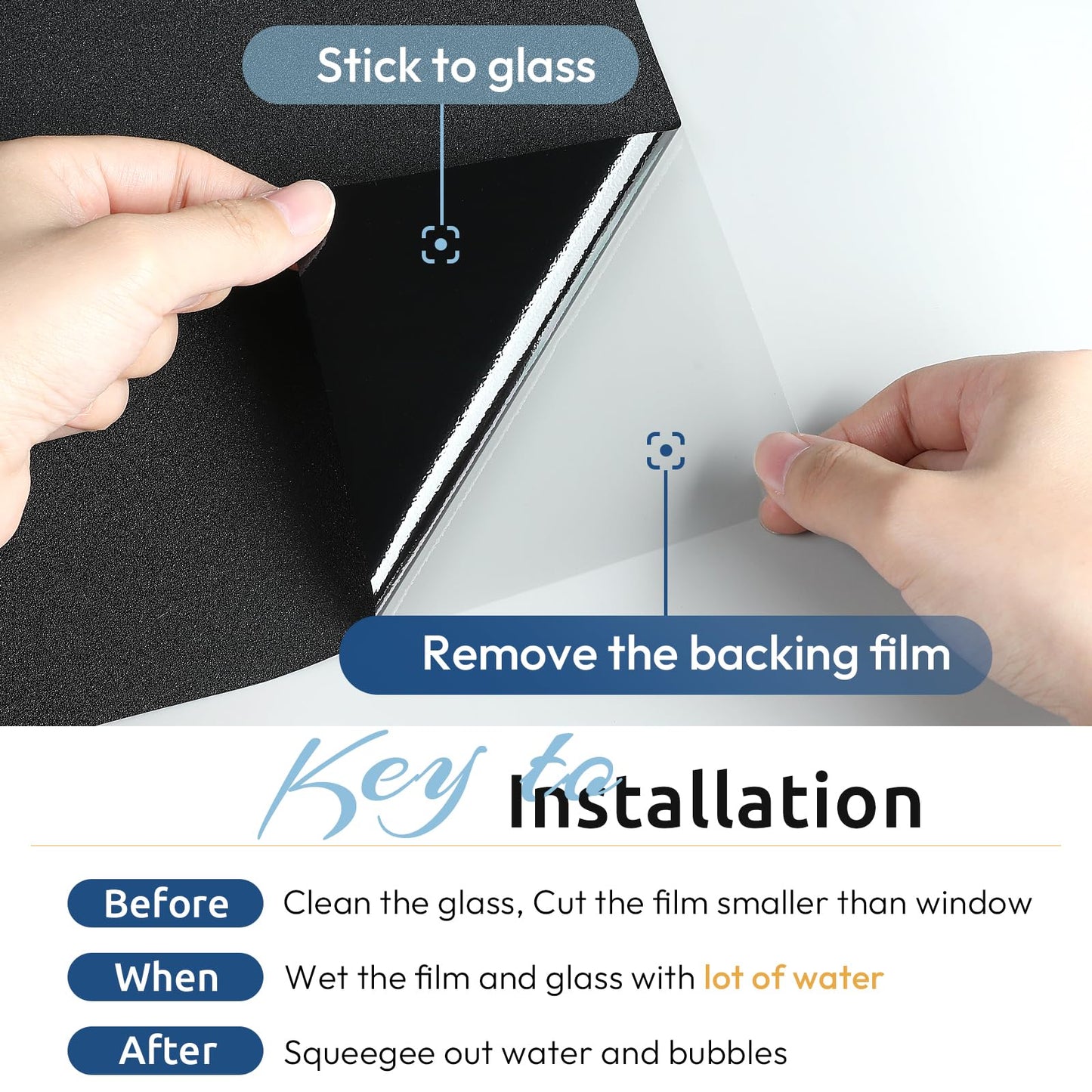 rabbitgoo Blackout Window Film, Removable Window Tint in House Static Cling, Darkening Privacy Heat & Light Blocking, Window Cover Day Sleep for Home Garage Bedroom Black 35.4 x 118.1 Inches