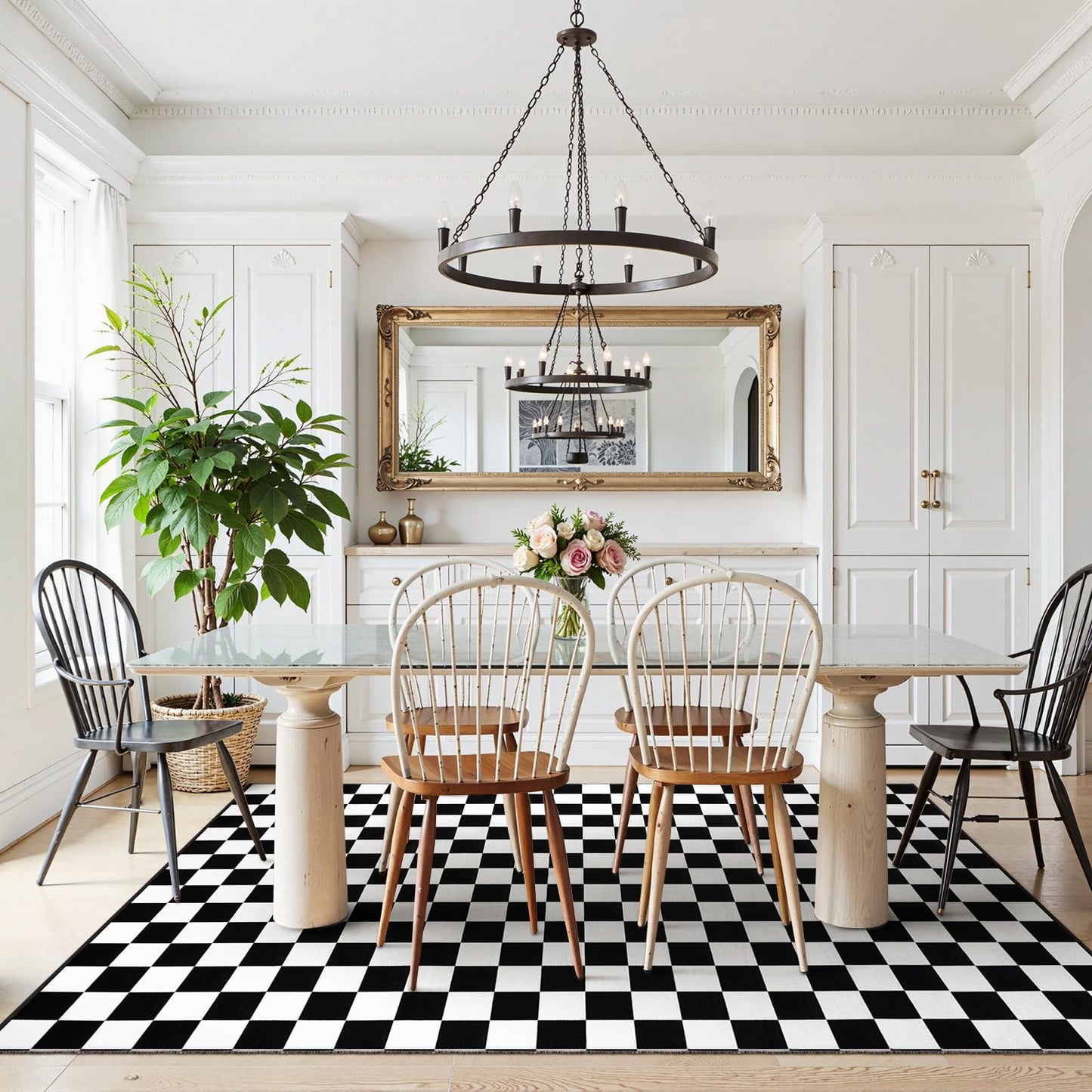 Seavish Checkered Rug, 5x8 Ft Black and White Rug, Retro Moroccan Checkerboard Rugs, Lightweight Outdoor Washable Area Rug, Rustic Floor Carpet Decor for Living Room Bedroom Dining Room Patio