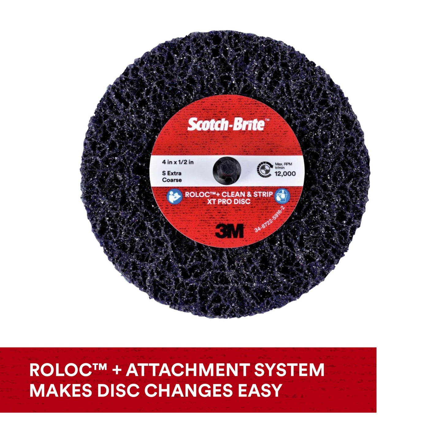 3M Scotch-Brite Clean and Strip XT Pro Disc, 4 in x 1/2 in, Roloc+, Metal, Rust and Paint Stripping Disc, Extra Coarse, Pack of 10