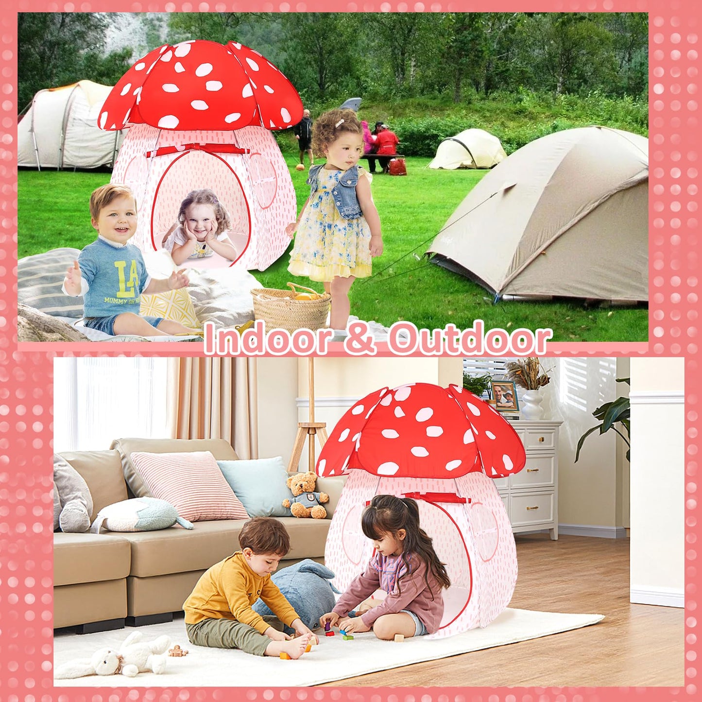 Play Tent for Kids Pop UpTent Indoor Outdoor Boys and Girls Playhouse with Exquisite Design for Imaginative Mushroom Tent by CRAWLBO Patented(RED/Large)