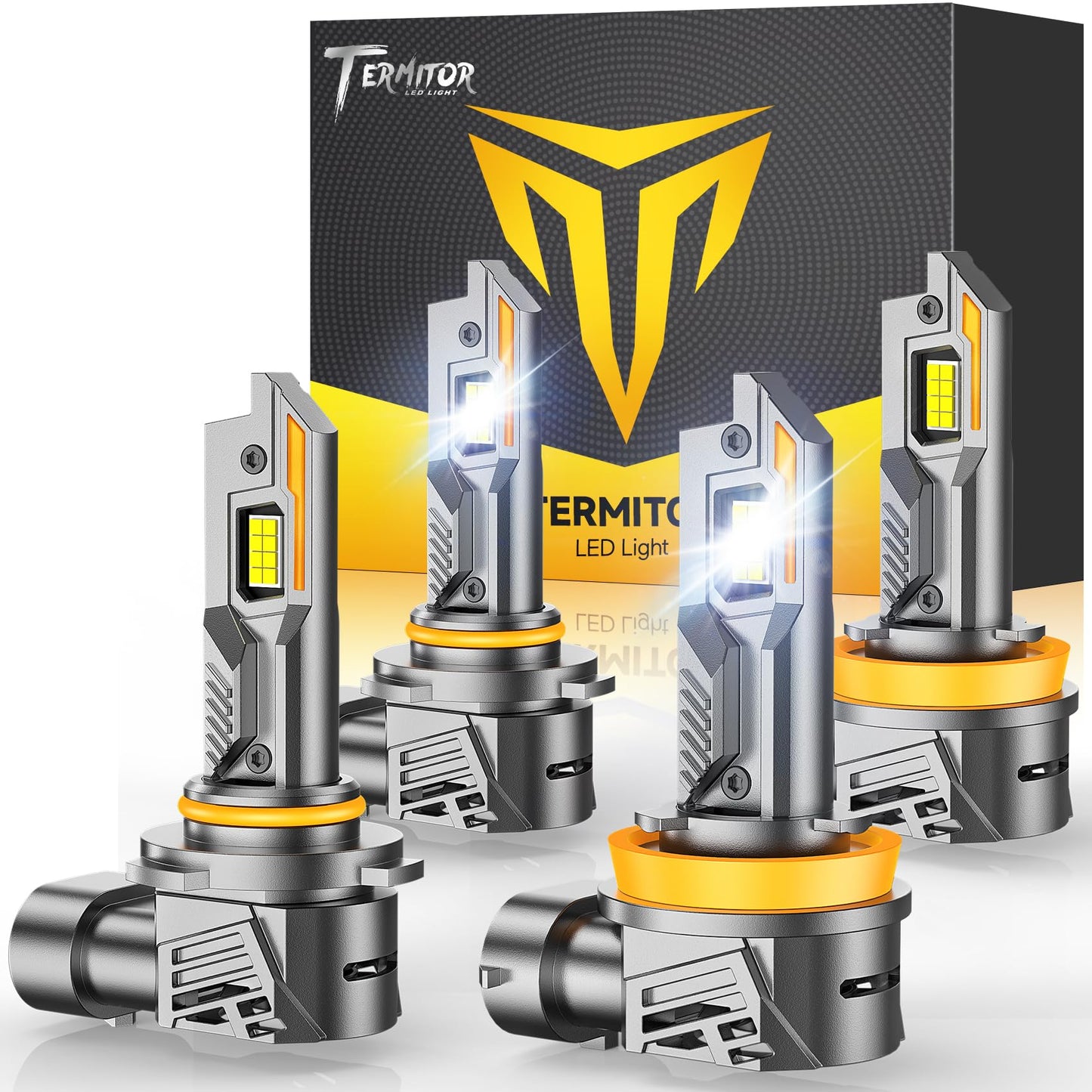 Termitor Latest H11/H9/H8 9005/HB3 Light Bulbs Combo, 12X 100,000LM Ultra-Bright, 360° Adjustable Quick Instal, 6500K White, 10-Year Long Service Life H11 9005 Fog Light with Cooling Fan, Pack of 4