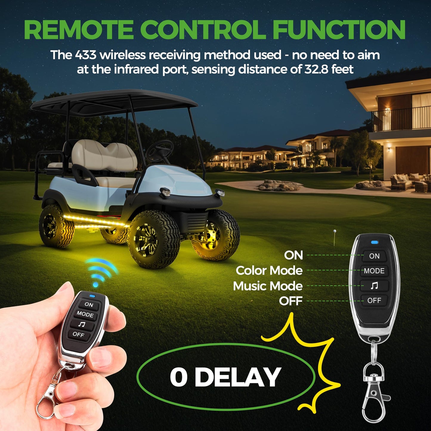 10L0L 4PCS Golf Cart Underglow LED Light Strip Kit, 22 Modes Glow Neon Underbody Lighting with Wireless Remote Control Music Sync IP67 12V-80V Input for Yamaha EZGO Club Car
