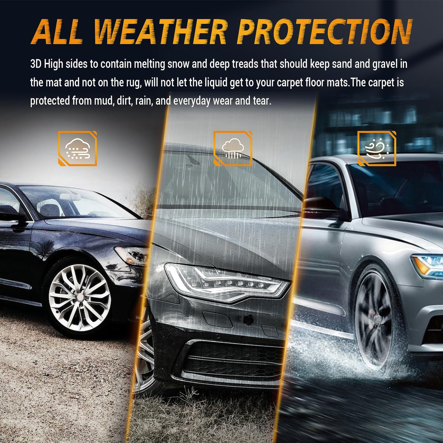 All-Weather TPE Rubber Floor Mats Compatible with 2012 2013 2014 2015 2016 2017 2018 Audi A6 S6, Custom Fit Full Car Carpet Liners Set (Black)