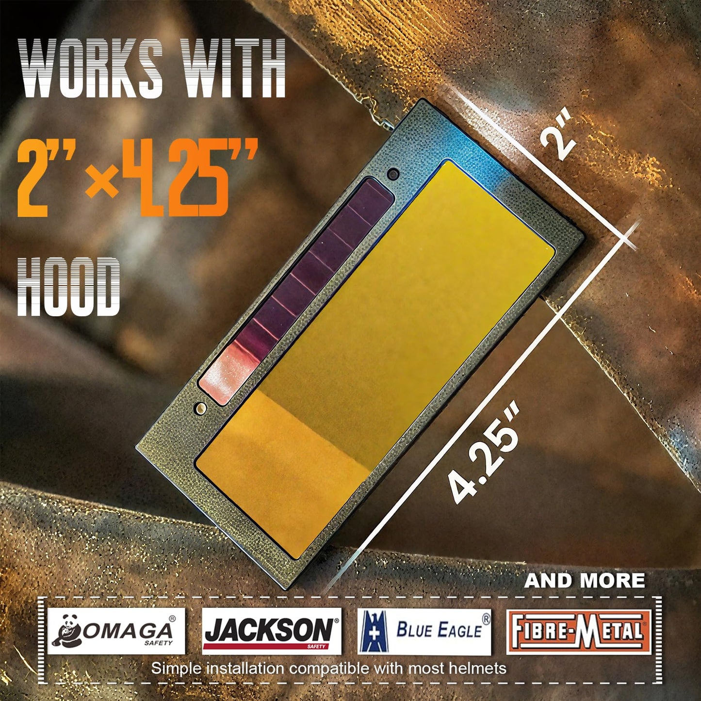 Gold Shade 9 2x4 1/4 Auto Darkening Welding Lens, Cool Blue Puddle Technology 2x4 Welding Lens, Welding Lens Auto Darkening Replacement for a Sugar Scoop Welding Hood or Pancake Welding Hood