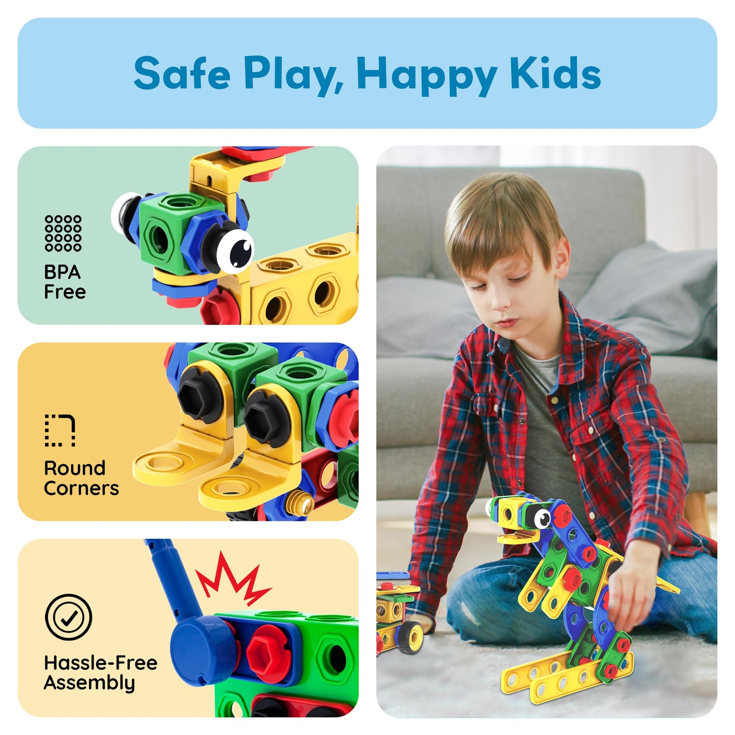 PicassoTiles STEM Learning Toys 201 Piece Building Block Kids Construction Engineering Kit Toy Blocks Children Early Education Playset w/Free IdeaBook, Power Drill, Clickable Ratchet, Age 3+ PTN201