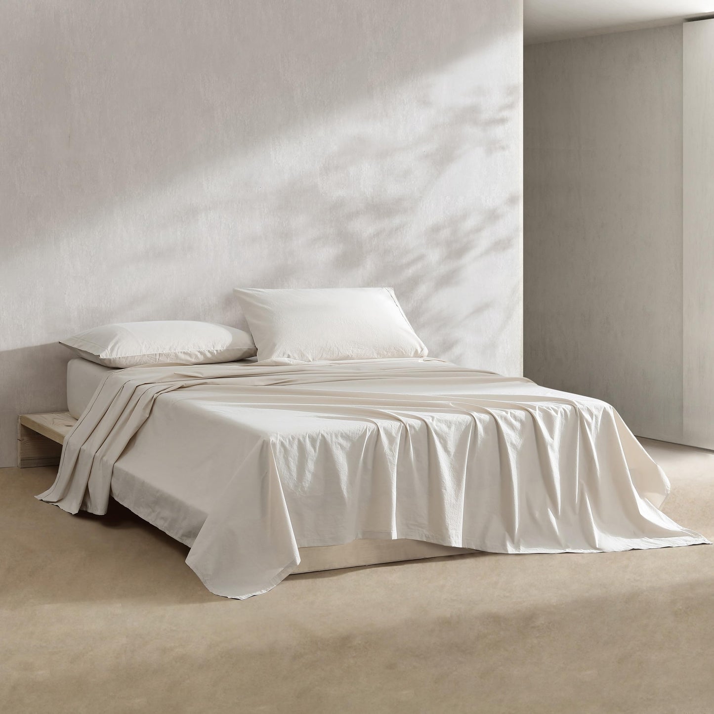 Calvin Klein - Queen Sheet Set with Fitted Sheet & Pillowcases, 100% Cotton Percale Bedding, Crisp & Cool, Deep Pocket, Washed Percale Light Beige