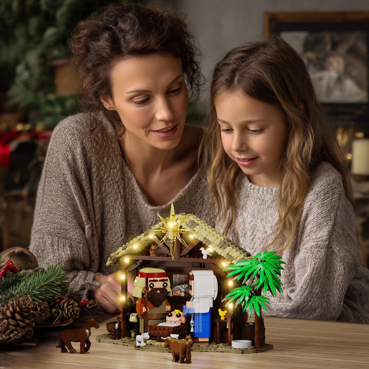 Jesus Building Block Set, The Nativity Set,Compatible with Lego,Jesus Building Toy of Faith Series, Bible Story Jesus Figures with LED Light, Christmas, Christian Gift for Adults and Kids (1000 PCS)
