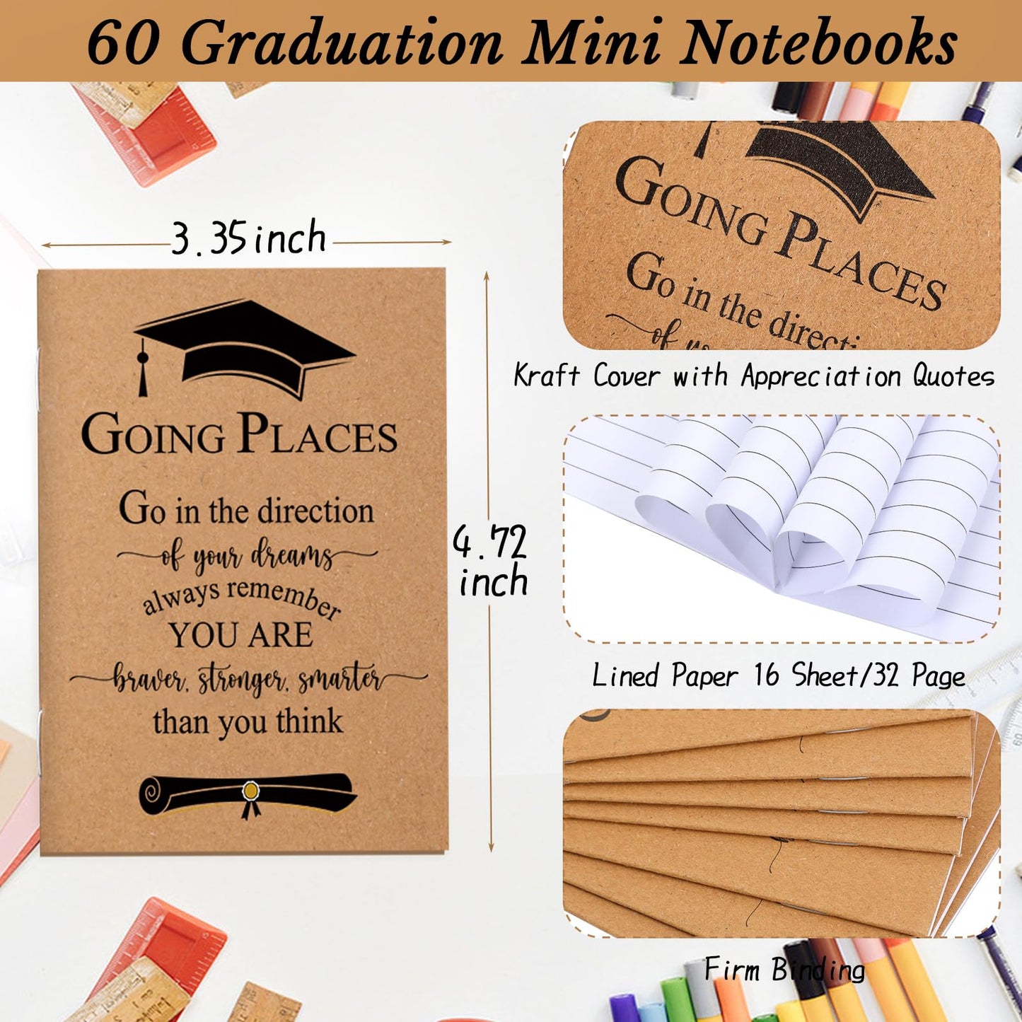 Kosiz 120 Pcs 2026 Graduation Gifts Bulk Motivational Kraft Notebooks Ballpoint Pens Inspirational Mini Journal Bamboo Plastic Retractable Pen for Class of 2026 College Grad Gifts (Wooden)