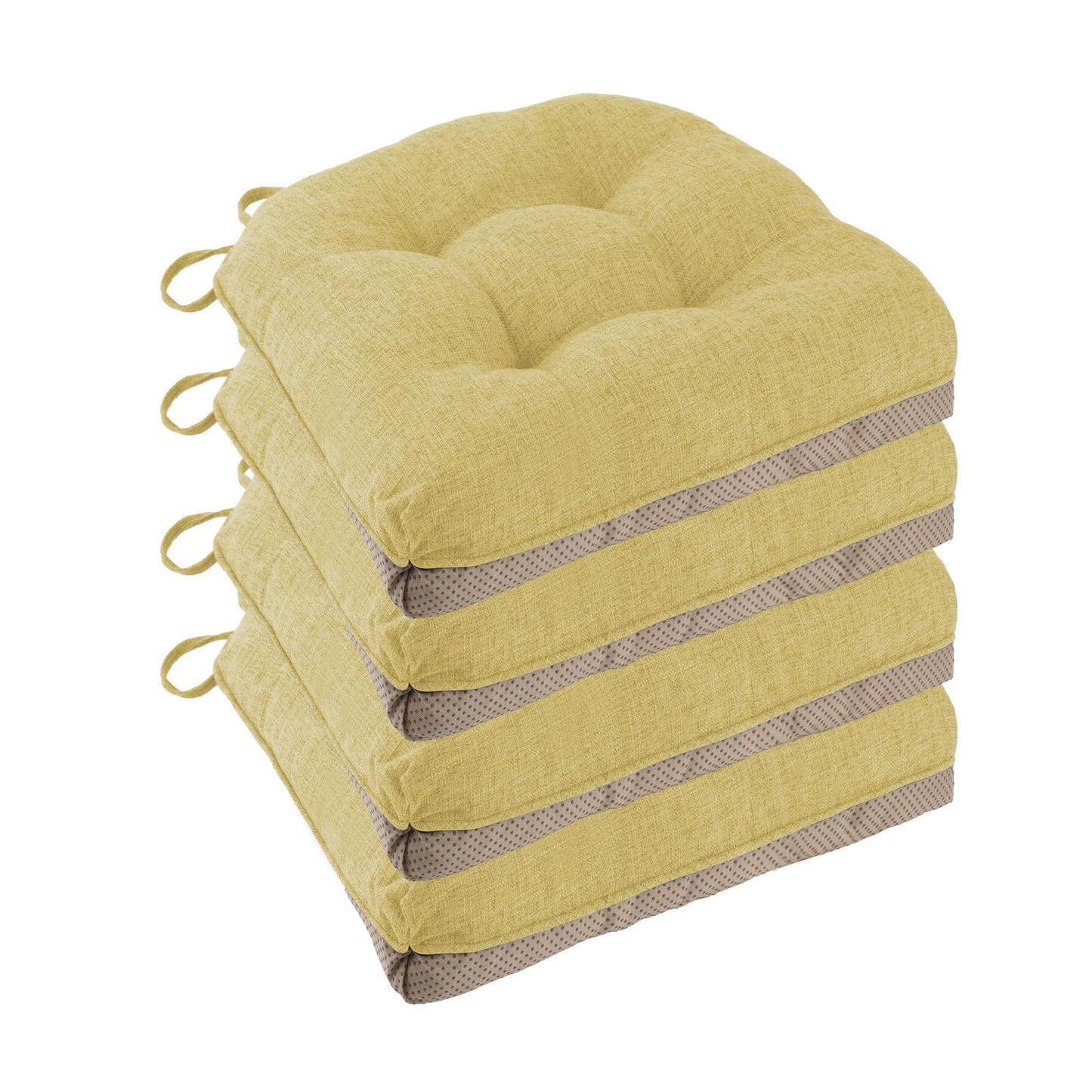 FlyGulls Non Slip Chair Cushions for Dining Chairs Set of 4 Kitchen Chair Cushions 18"x18"x3" Turfted Chair Pads Comfortable and Soft Seat Cushion with Ties, Yellow