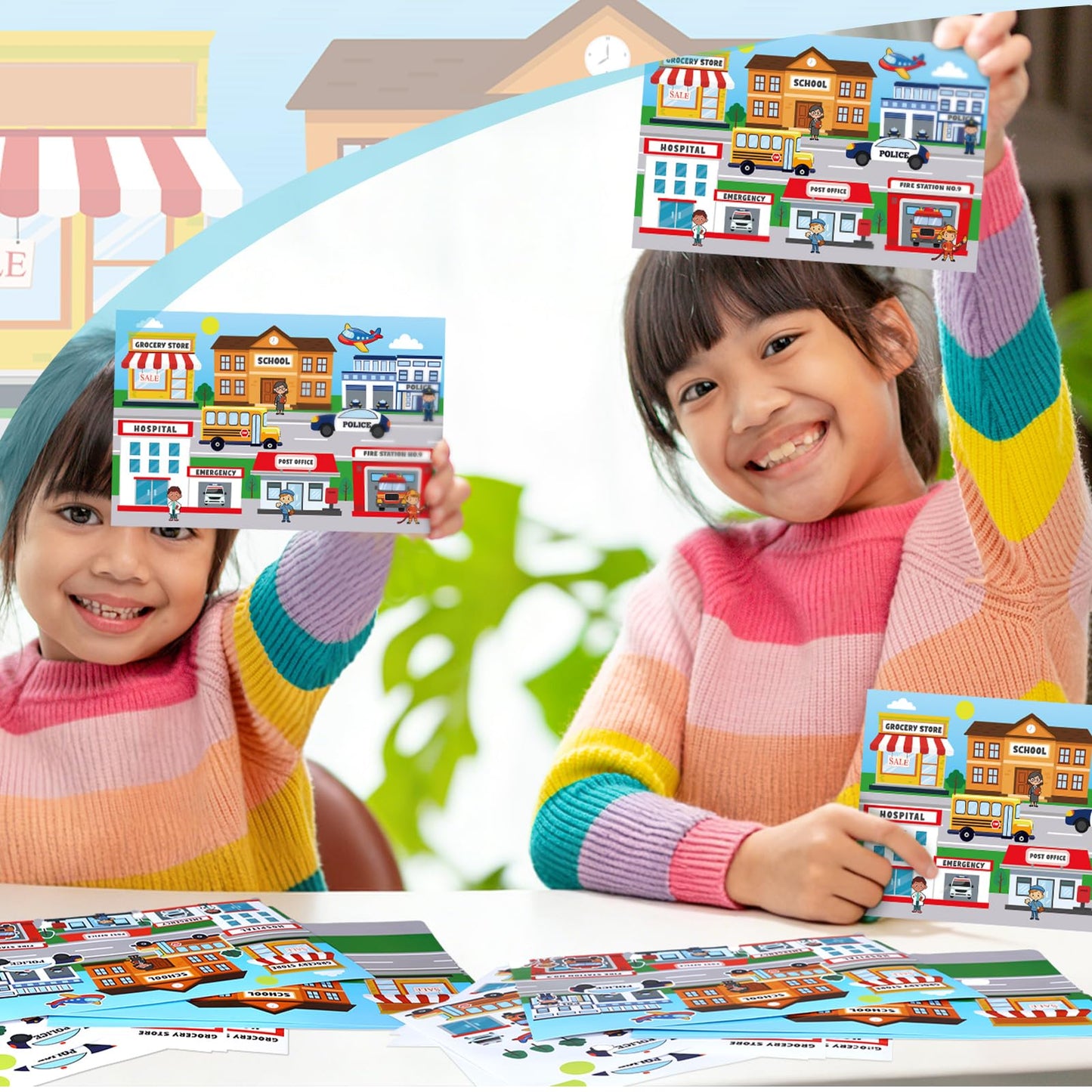 Frienda Set of 24 Community Helpers Giant Sticker Scene Community Helpers Educational Learning Kit Career Sticker Set Toys for Preschool Classroom Bulletin Board Decorations Flash Cards Crafts
