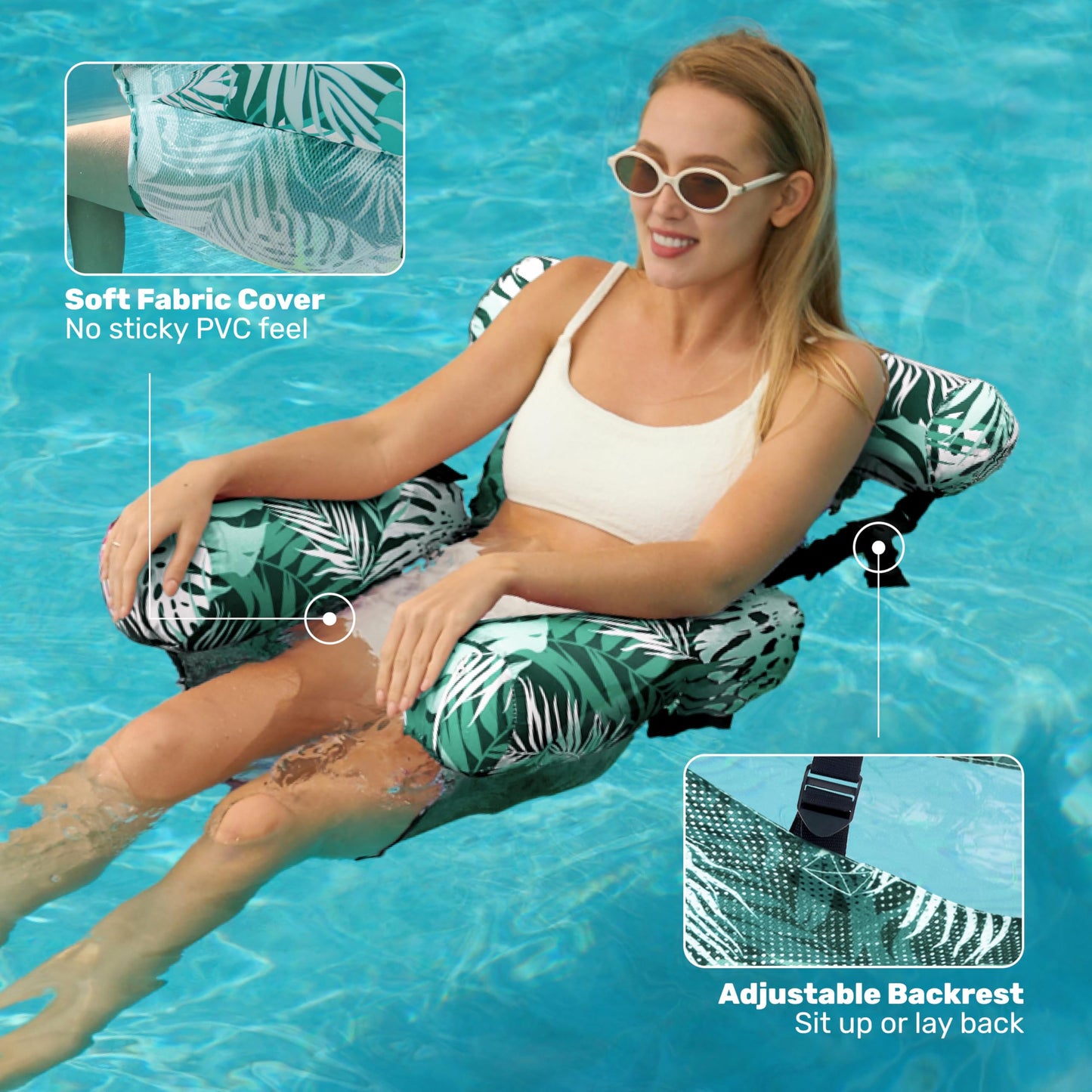 SLOOSH Inflatable Pool Floats Adult,2 Packs Floating Lounge Chairs,Blow up Pool Noodles for Adult Heavy Duty,Floating Chair for Party Summer Water Beach Lake Fun,Tropical Leaves-Green,Blue