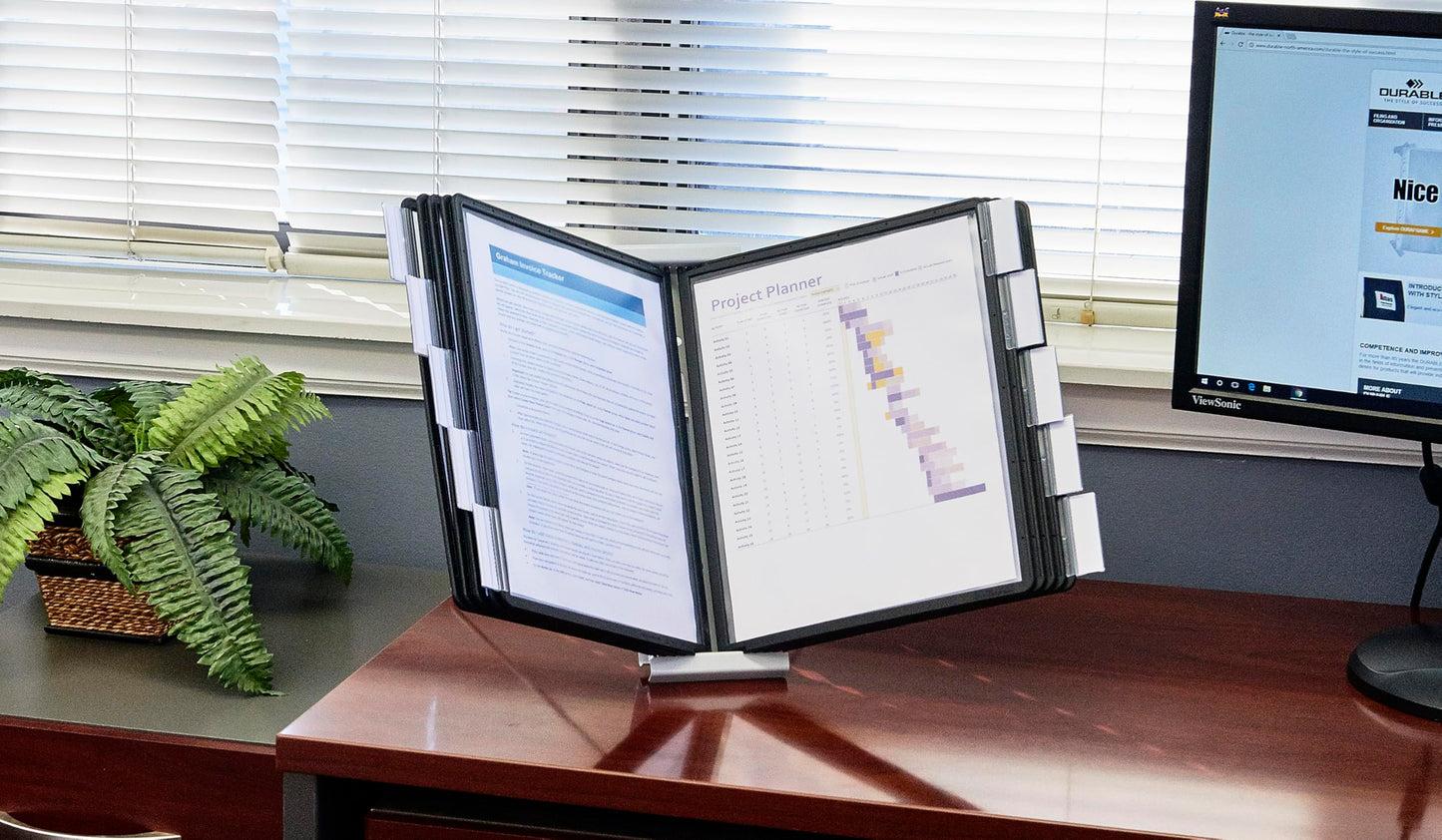 Durable Instaview20 Pocket Expandable Desktop Reference System - Letter Size 10 Double-Sided Panels - Black Color Borders