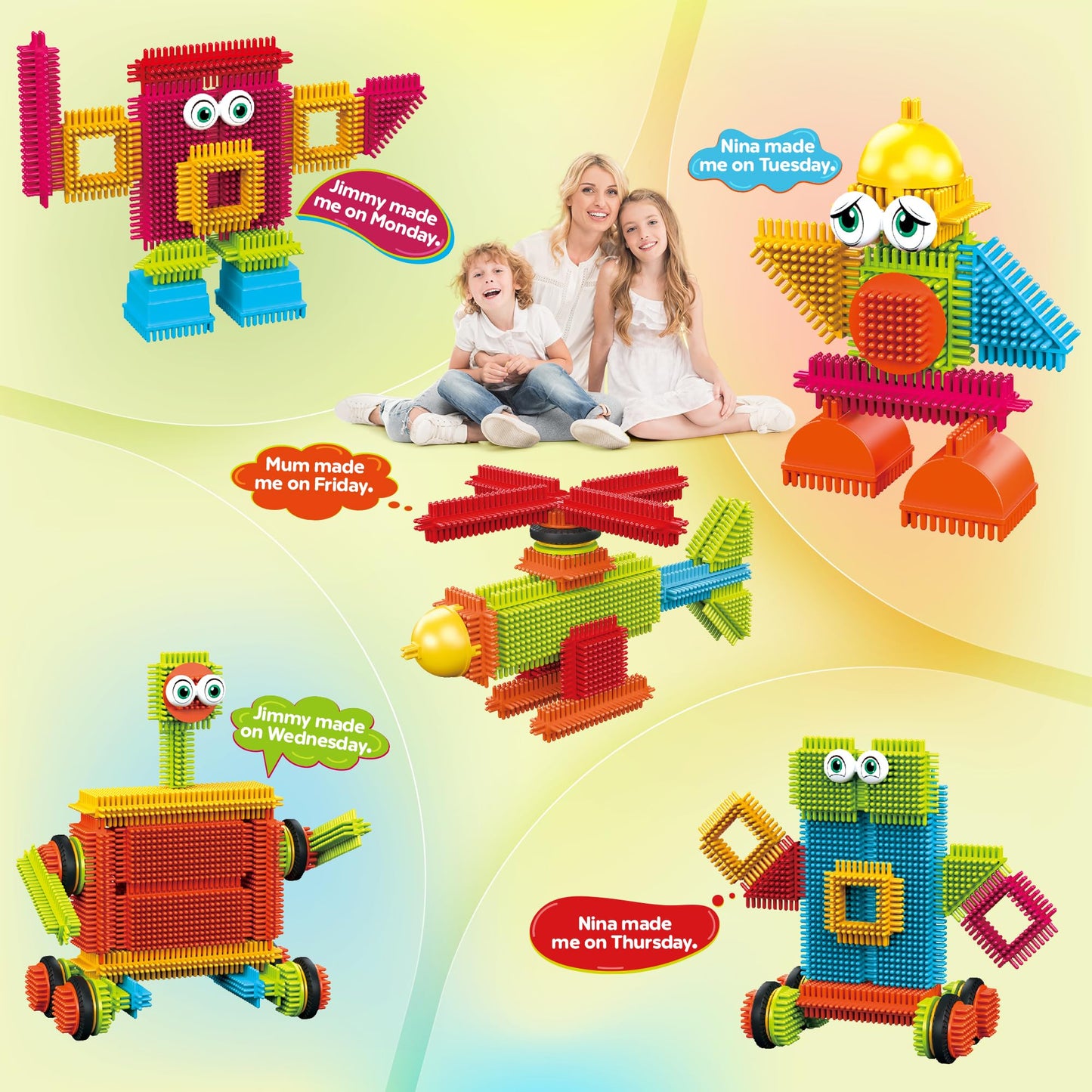 contixo Stem Building Toys, ST7 244 Pieces Bristle Shape 3D Tile Set Building Learning Educational Block Stacking Creative Imagination Toy for Kids