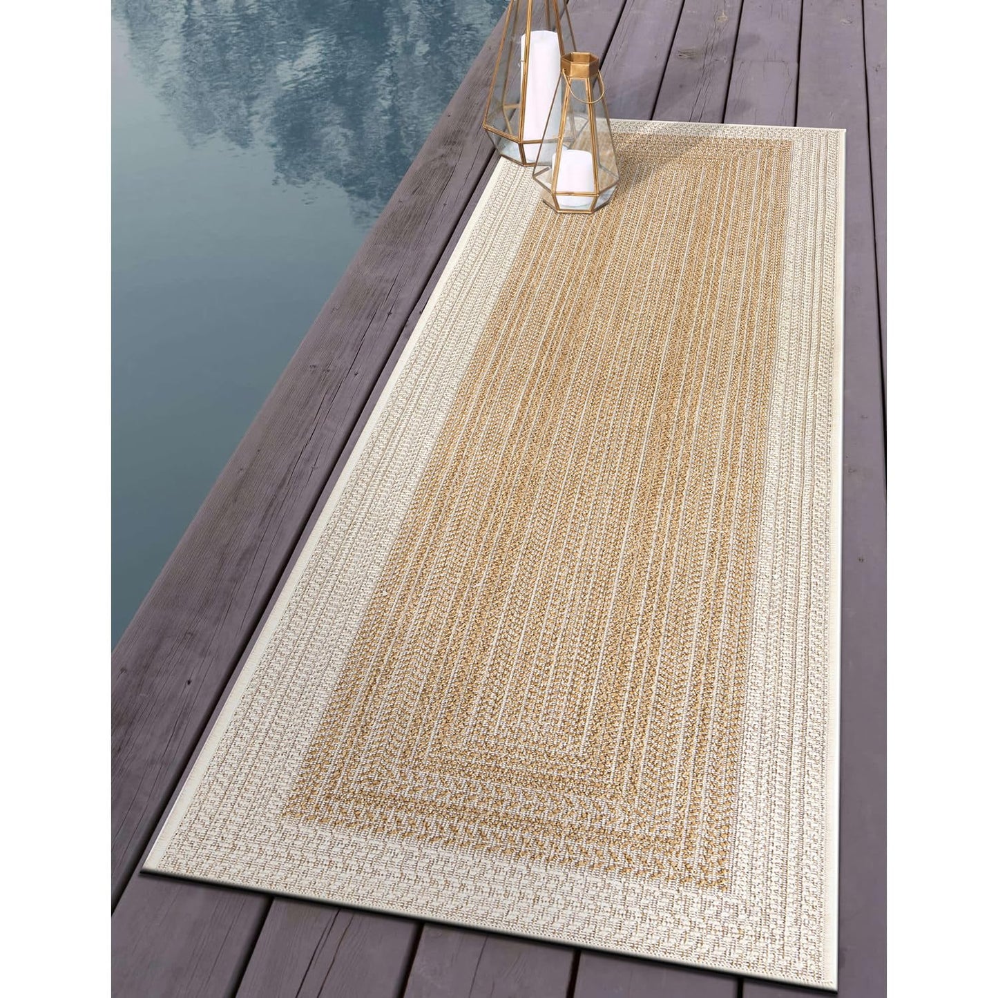 Rugshop Natural Braided Geometric Reversible Weather Resistant Indoor/Outdoor Runner Rug, for Hallway, Entryway and Kitchen, 2' x 7'