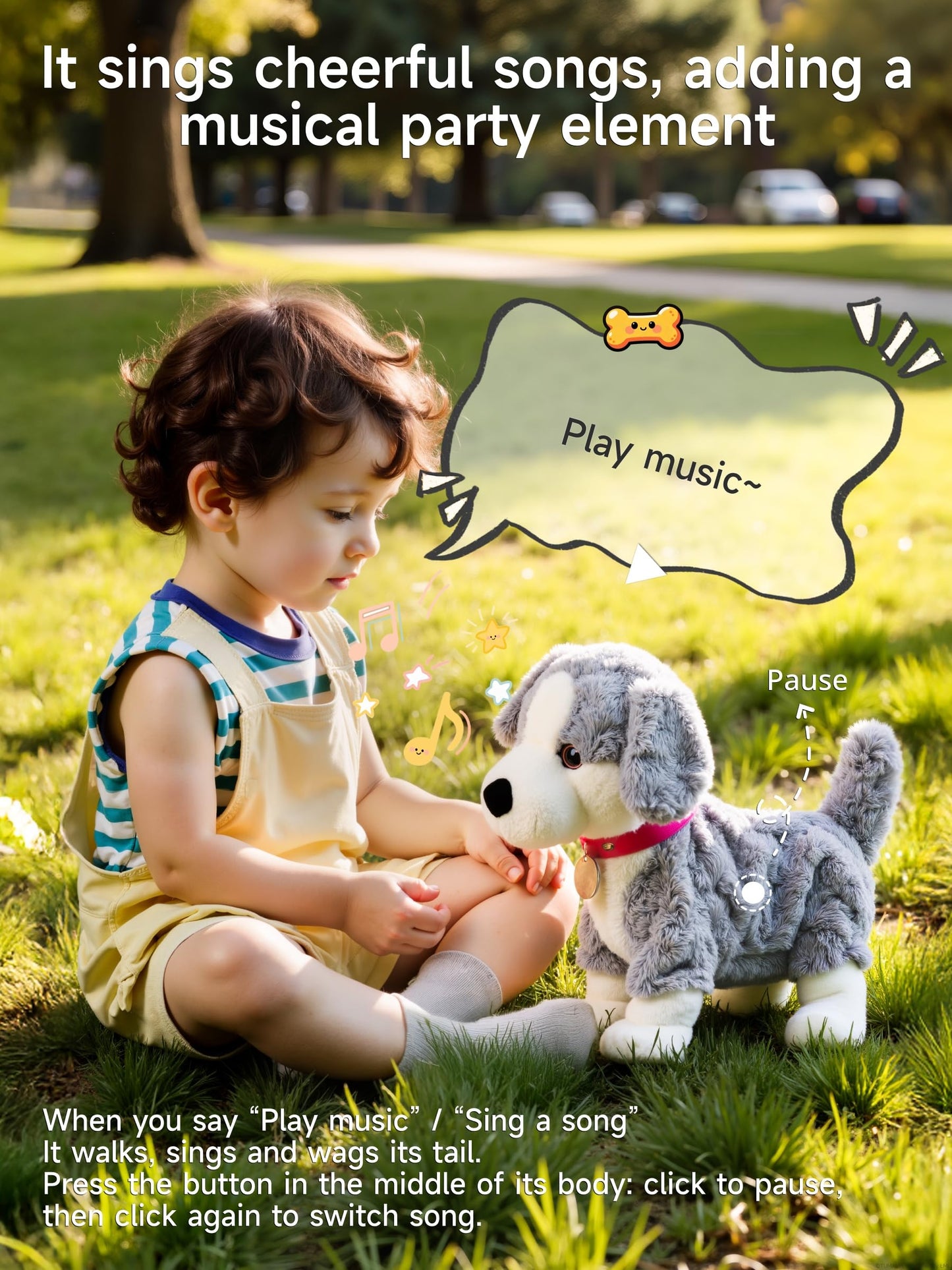 eJog Pup Electronic Interactive Plush Dog, Realistic Robot Puppy Toy, Singing, Walking, Talking, Barking, Tail-Wagging, Voice-Activated Control Stuffed Animal Pet Toys Gift for Baby