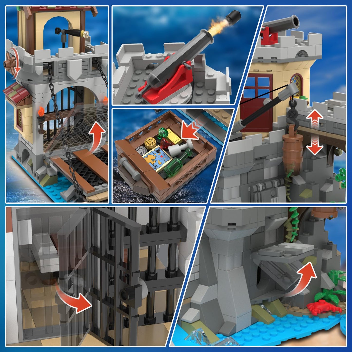 INSOON Pirate Castle Building Set with Light, 3 Modes Big Pirates Ship Bay Building Block 1502 PCS, Medieval Pirate Wharf House Construction Model Toy Home Decor for Adults Teens Boys Girls 10+