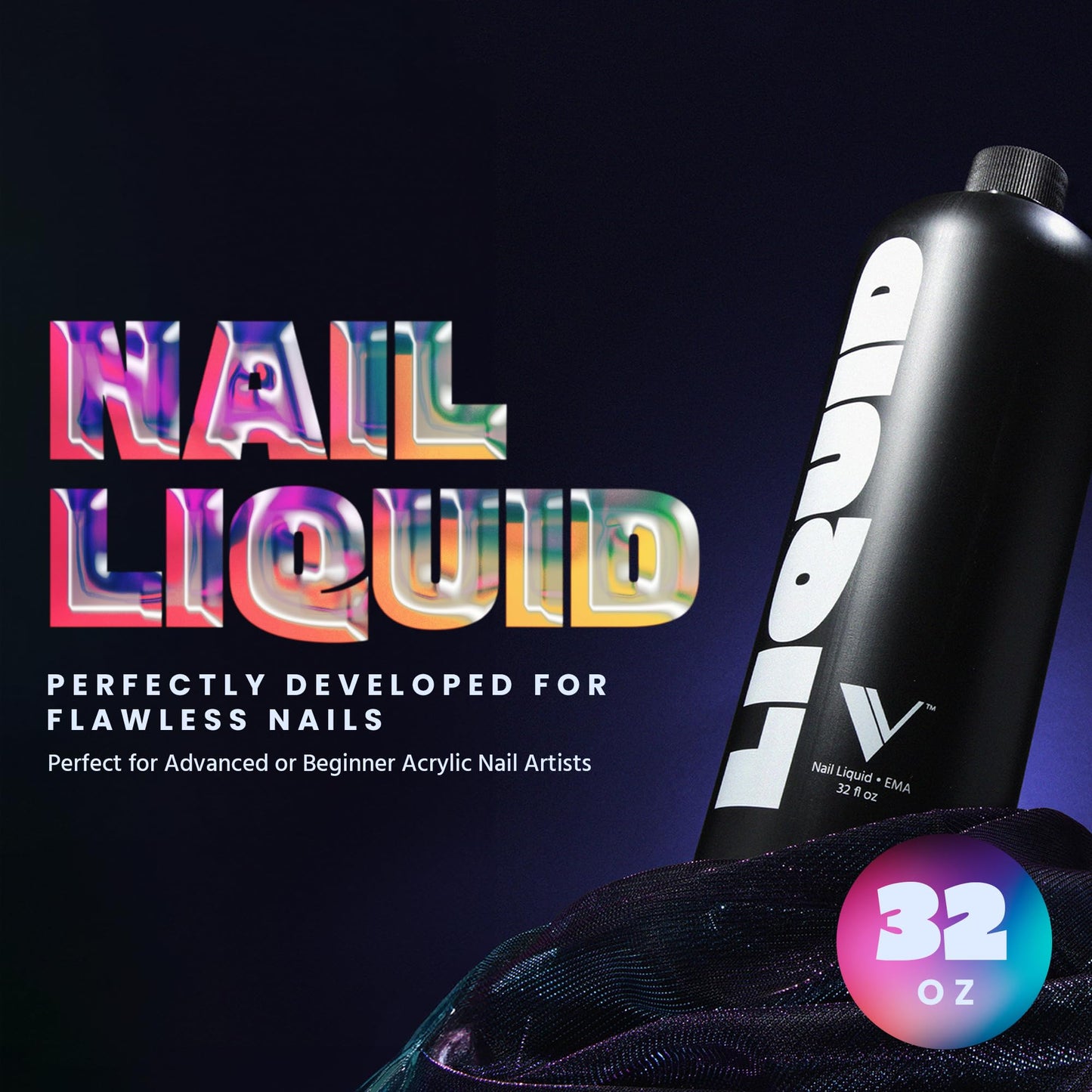 V Beauty Pure Monomer Acrylic Nail Liquid - Long-Lasting Nail Monomer Liquid for Smooth & Glossy Finish - Acrylic Nail Supplies for Nail Technicians, Salon & Home Manicure & Pedicure, HEMA-Free, 32 Oz