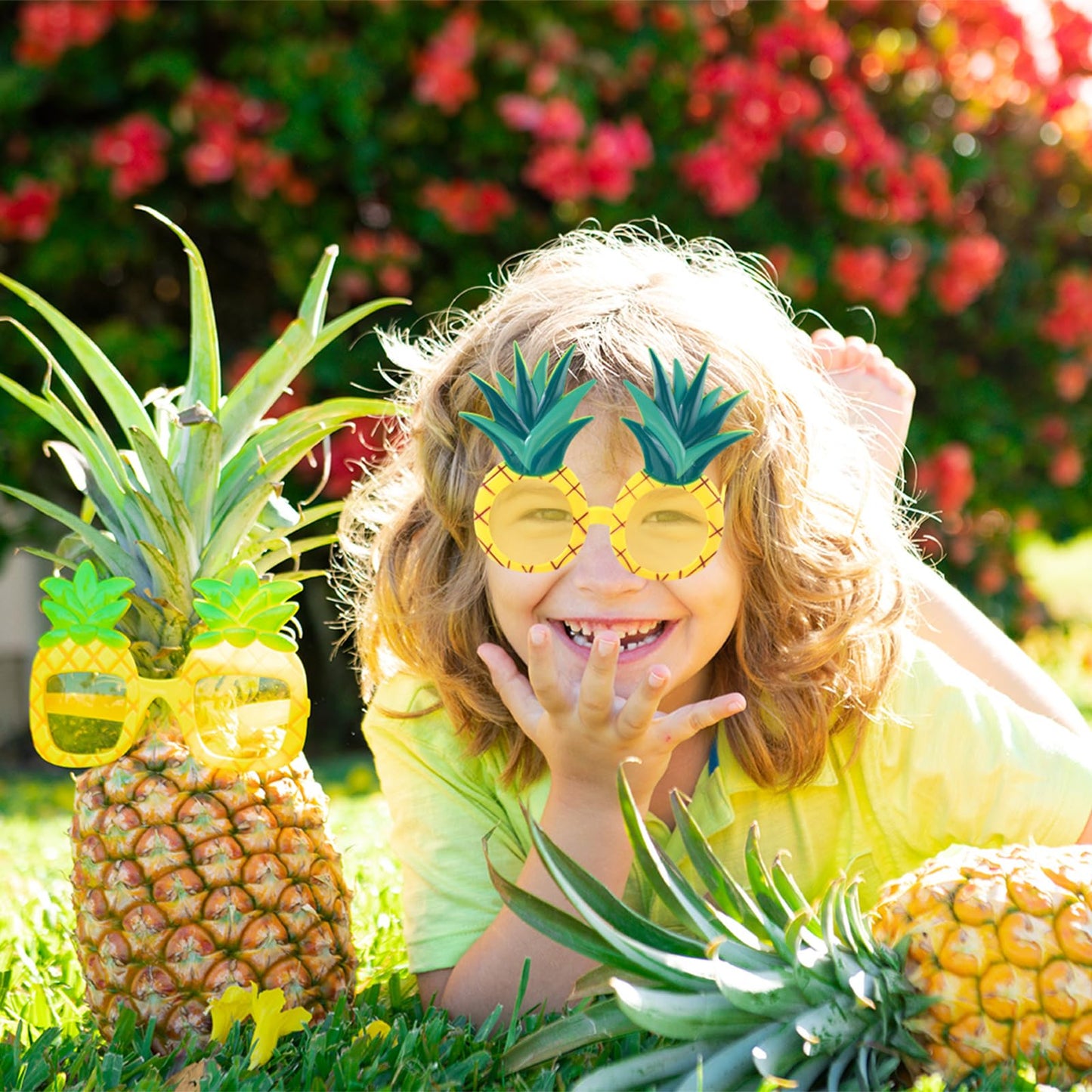 Kanayu 24 Pairs Pineapple Sunglasses Luau Party Sunglasses Tropical Hawaiian Fruit Shape Eyewear Novelty Booth Props Pineapple Party Favors for Summer Pool Beach Luau Theme Party Accessories