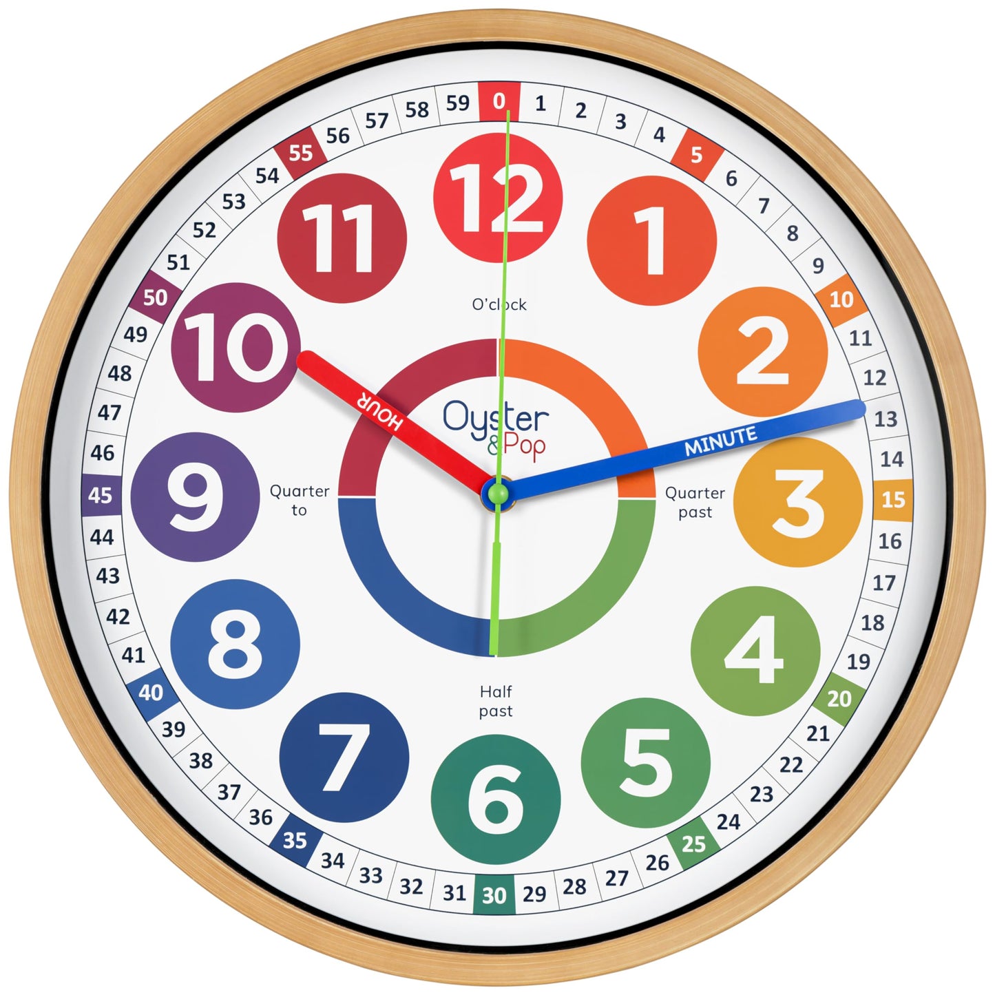Oyster&Pop Kids Clock - Silent 14" Analog Learning Wall Clocks - Award-Winning Telling Time Teaching Clock for Kids - Large for Classrooms Homeschool & Bedrooms - Includes eBook