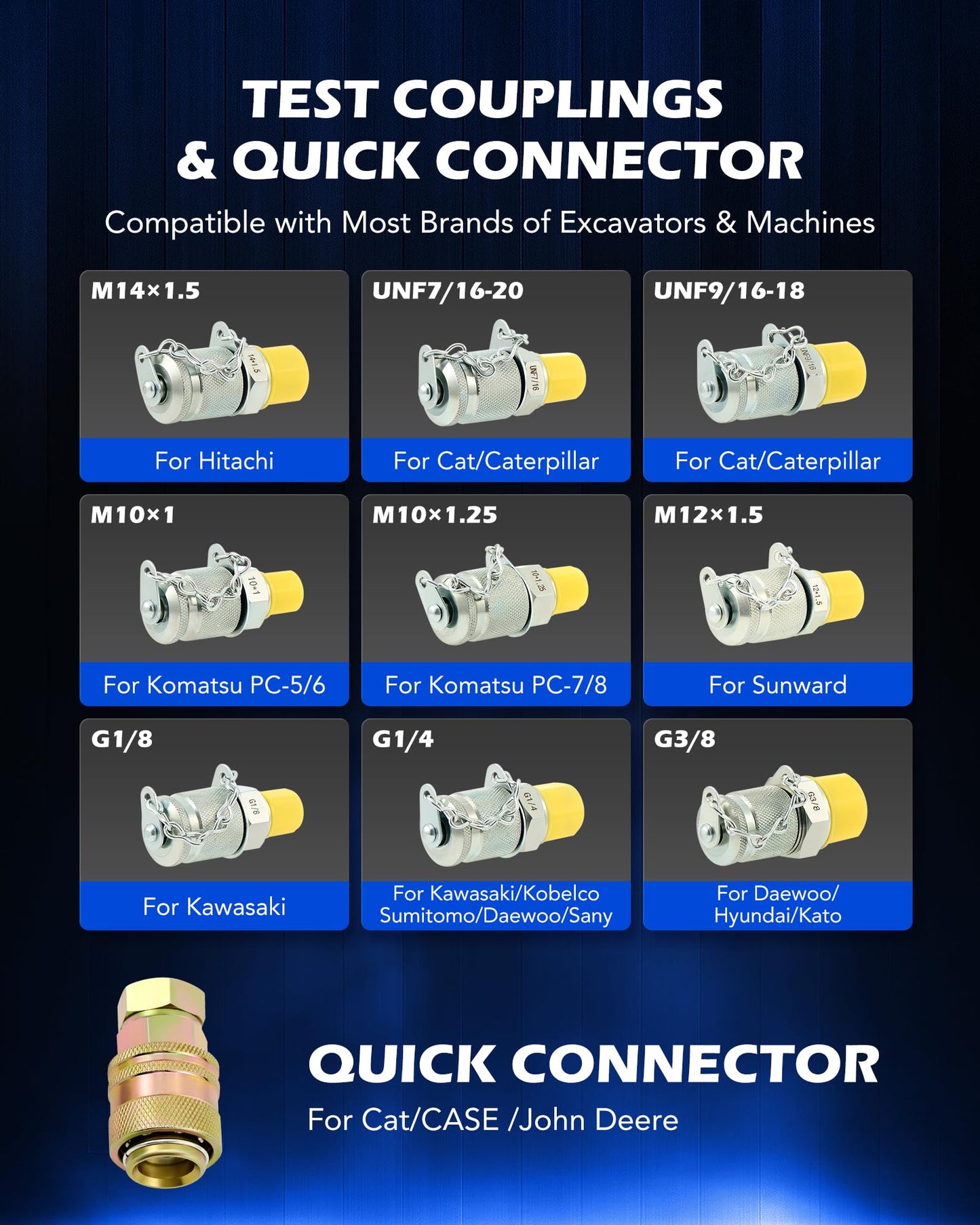 Orion Motor Tech Hydraulic Pressure Test Kit with 4 Gauges 1300 3500 5500 9000 psi, 9 Test Couplings, Quick Connector, & 3 Test Hoses, Hydraulic Gauge Kit for Excavator Construction Machinery