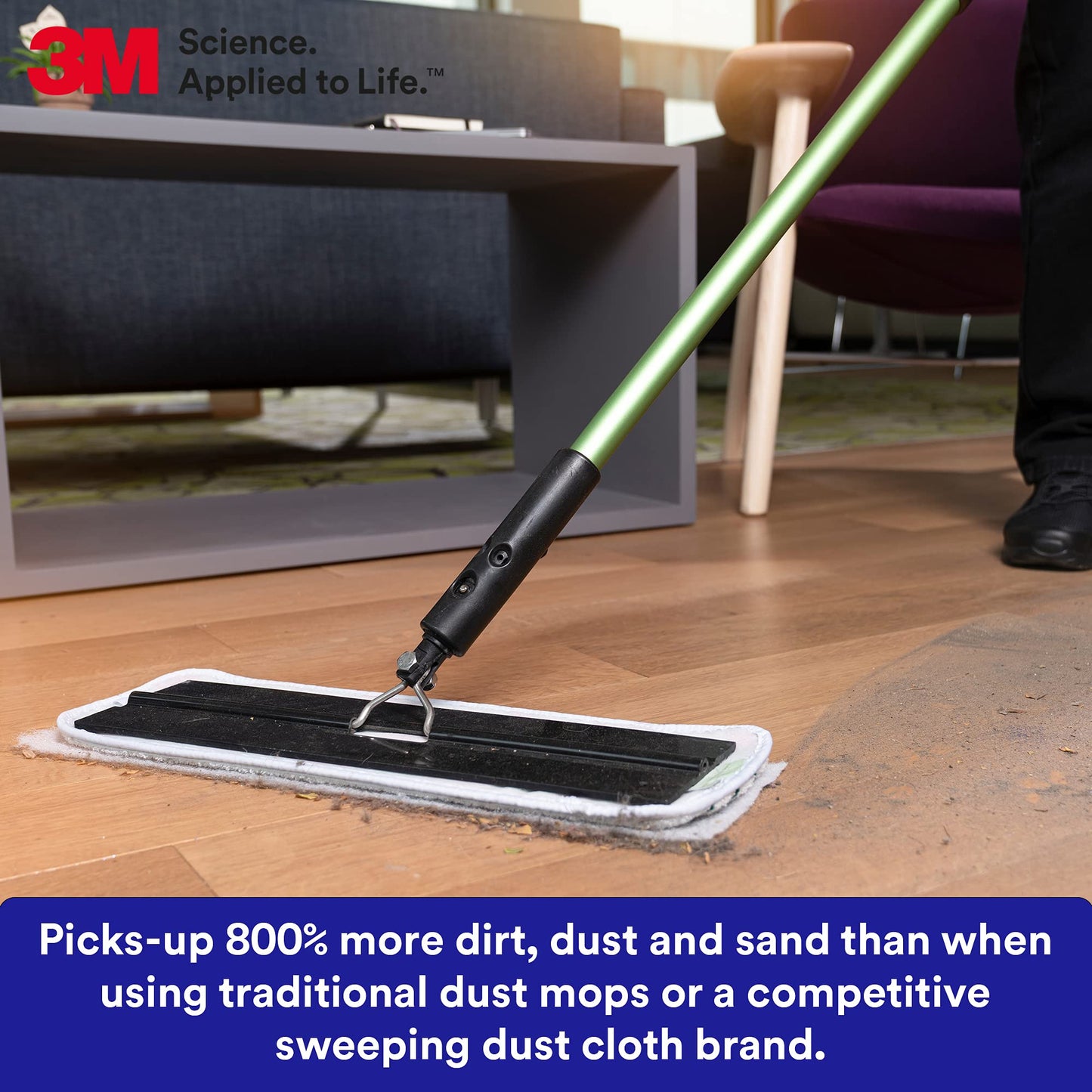 3M Easy Trap Sweep and Dust Sheets, 1 Roll of 250 8" x 6" Sheets, Disposable Easy Sweep Floor Duster, Picks Up 8x More Dirt, Dust, Sand, Hair, Works on Dry or Wet Surfaces, 55654W
