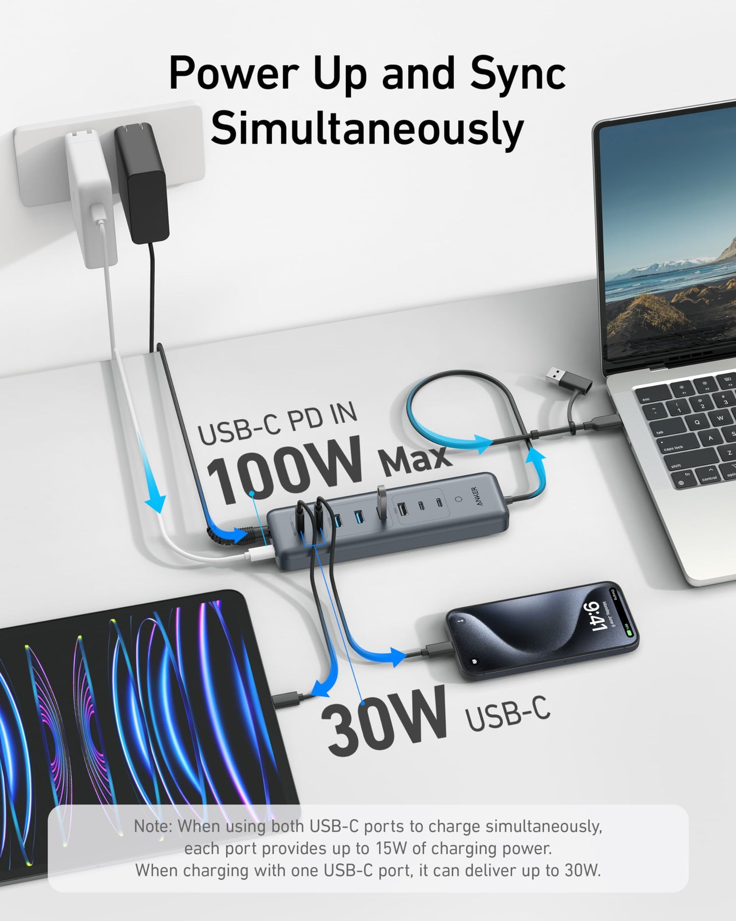 Anker USB-C Hub,11-in-1 10Gbps Data Hub with 4 USB-A and 4 USB-C Ports, 100W USB-C PD-IN, Card Reader, 2-in-1 USB Connector, For USB-A and USB-C Laptop, MacBook, iPad and More (65W Adapter Included)