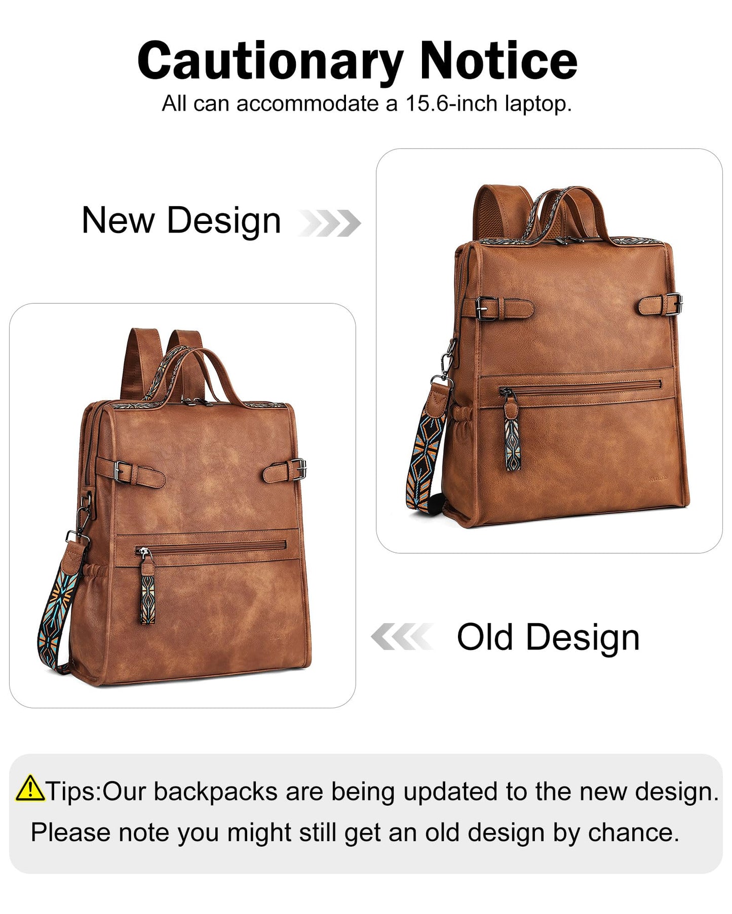 FADEON Leather Laptop Backpack for Women, Designer Ladies Work Travel Computer Backpack with Laptop Compartment Purse Brown