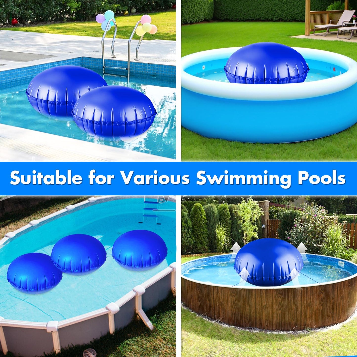 4+1 Combined Pool Pillow,Inflatable PoolPillows for Above Ground Pools with 5Pcs 10m Ropes,Pool Air Pillow for Support Swimming Pool Covers(Dark Blue, 5ft Dia + 4Pcs 3ft Dia)