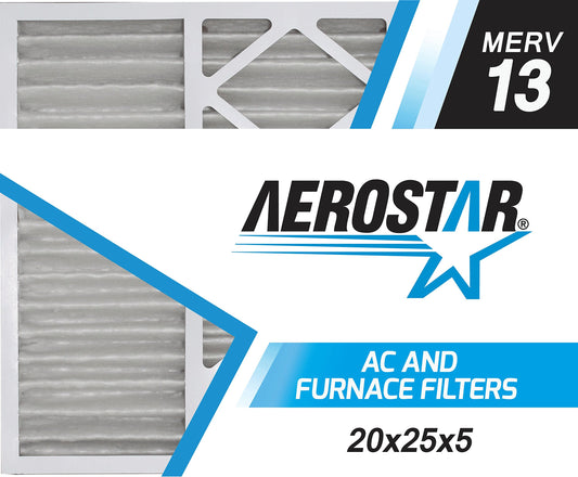 Aerostar 20x25x5 MERV 13 Air Filter, 2 Ct, ACTUAL SIZE (20.375 x 24.25 x 4.75) HVAC, Furnace Filter for Allergies, Dust, Pet Dander & Smoke (MPR 1500 / FPR 10) Fits Lennox & Honeywell Devices