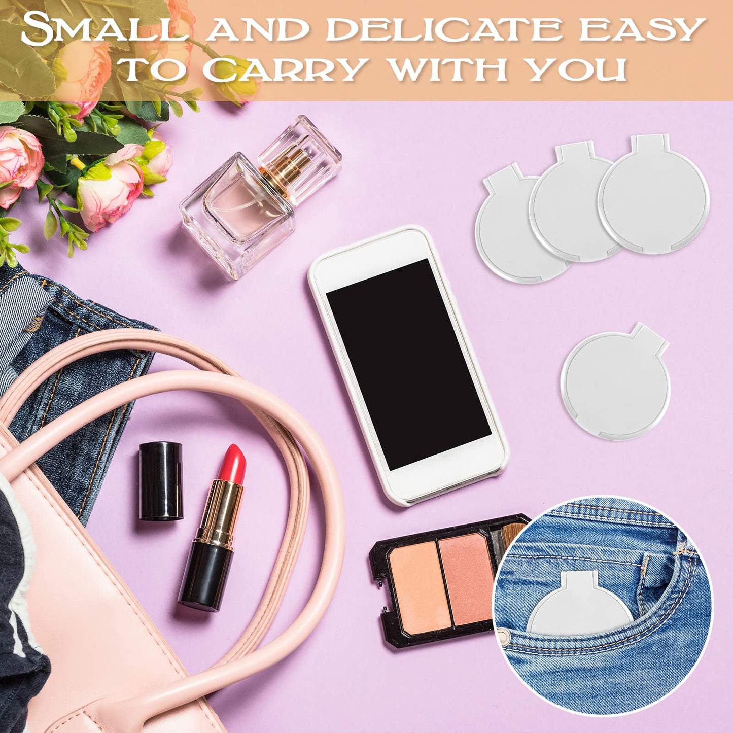 Yalikop 72 Pcs Compact Mirror Bulk Portable Round Makeup Mirror Mini Foldable for Purse Women Travel Daily Use (White)