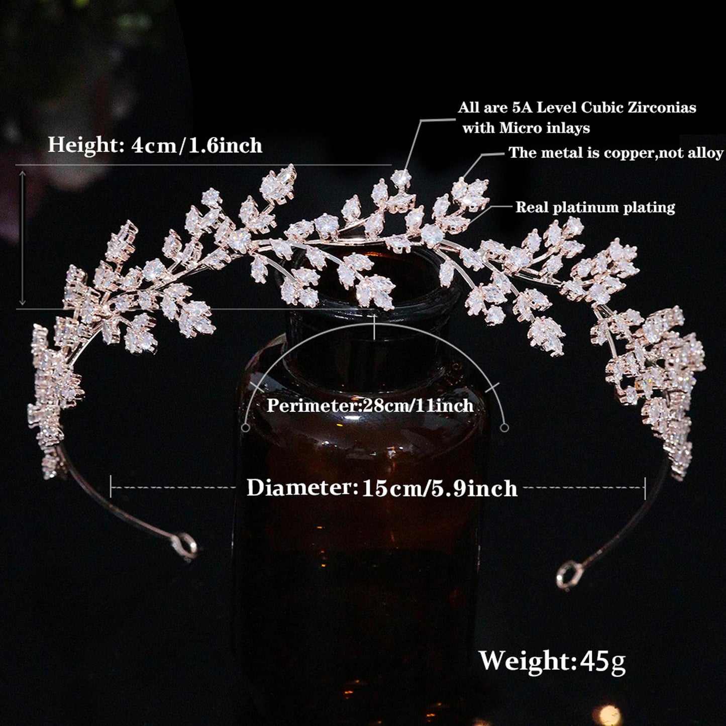 Jorsnovs Full Cubic Zirconia Wedding Headbands for Bride CZ Zircon Bridal Tiaras Pageant Hair Jewelry Party Headpieces for Women Girls (E-Rose Gold)