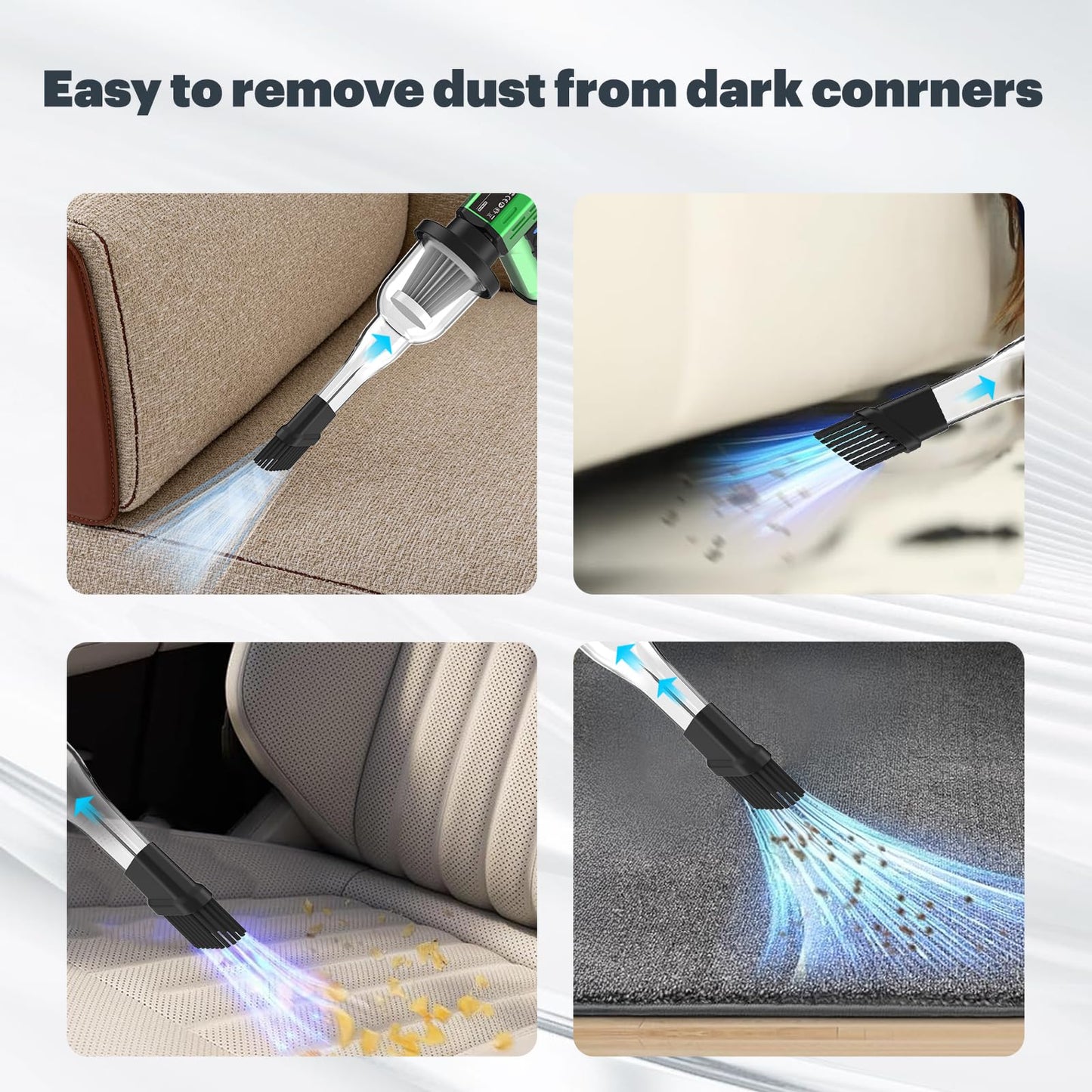 SCHNEIDER Compressed Air Duster and Vacuum Cleaner with 2-in-1 Blow & Suction Function, 130000RPM Electric Air Dust with Multi-Speed Adjustable/LED Light for PC Keyboard Cleaning, Car, Home