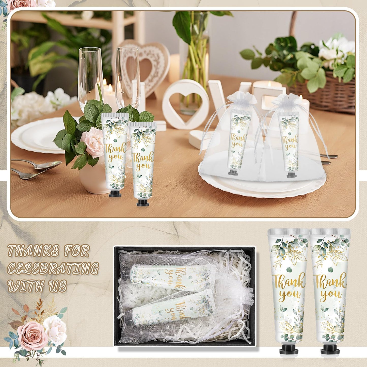 Swiffen 48 Sets Baby Shower Hand Cream Bulk Baby Shower Favors Bridal Shower Hand Cream Thank You Hand Cream for Guests Travel Size Hand Lotion with Organza Bags(Guests)