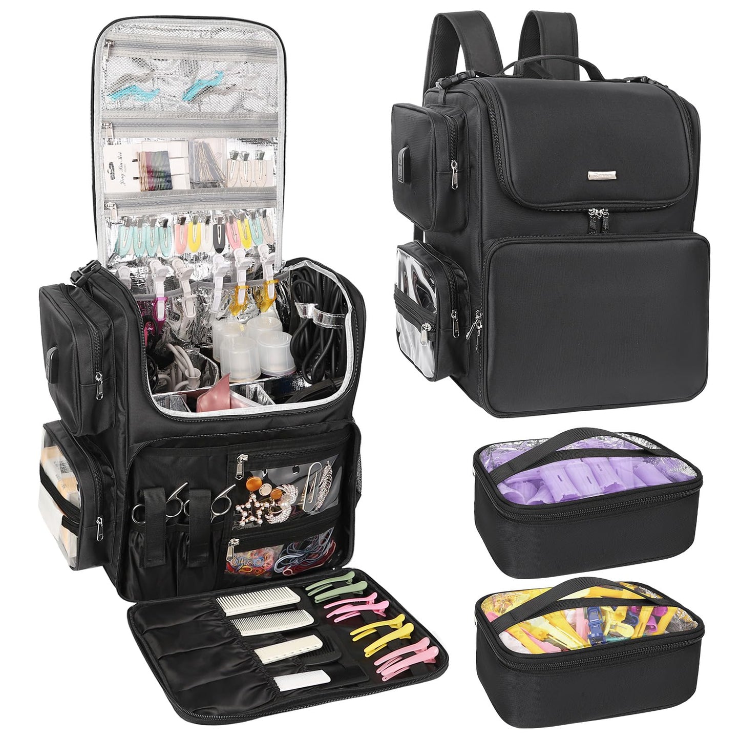Relavel Hair Tools Travel Bag Hair Stylist Backpack Hairdresser Cosmetology Bag, Heat Insulation Full Layer for Curling Iron, Hair Straightener, Travel Accessories Train Case Barber Organizer, Black