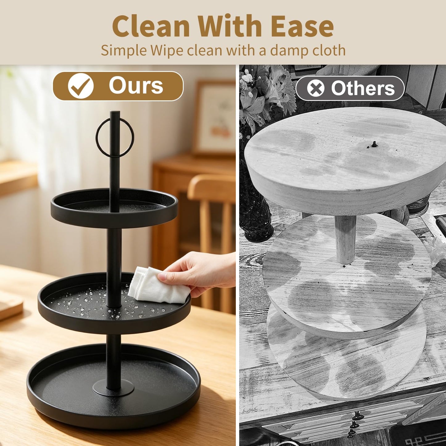 OugeWood Cupcake Stand for 50 Cupcakes,Cupcake Stand 2 PACK Metal 3 Tier Cupcake Tower Black Tiered Tray Stand Cupcake Holder Stand Cake Stand Serving Trays Dessert Stands with Handle for Party