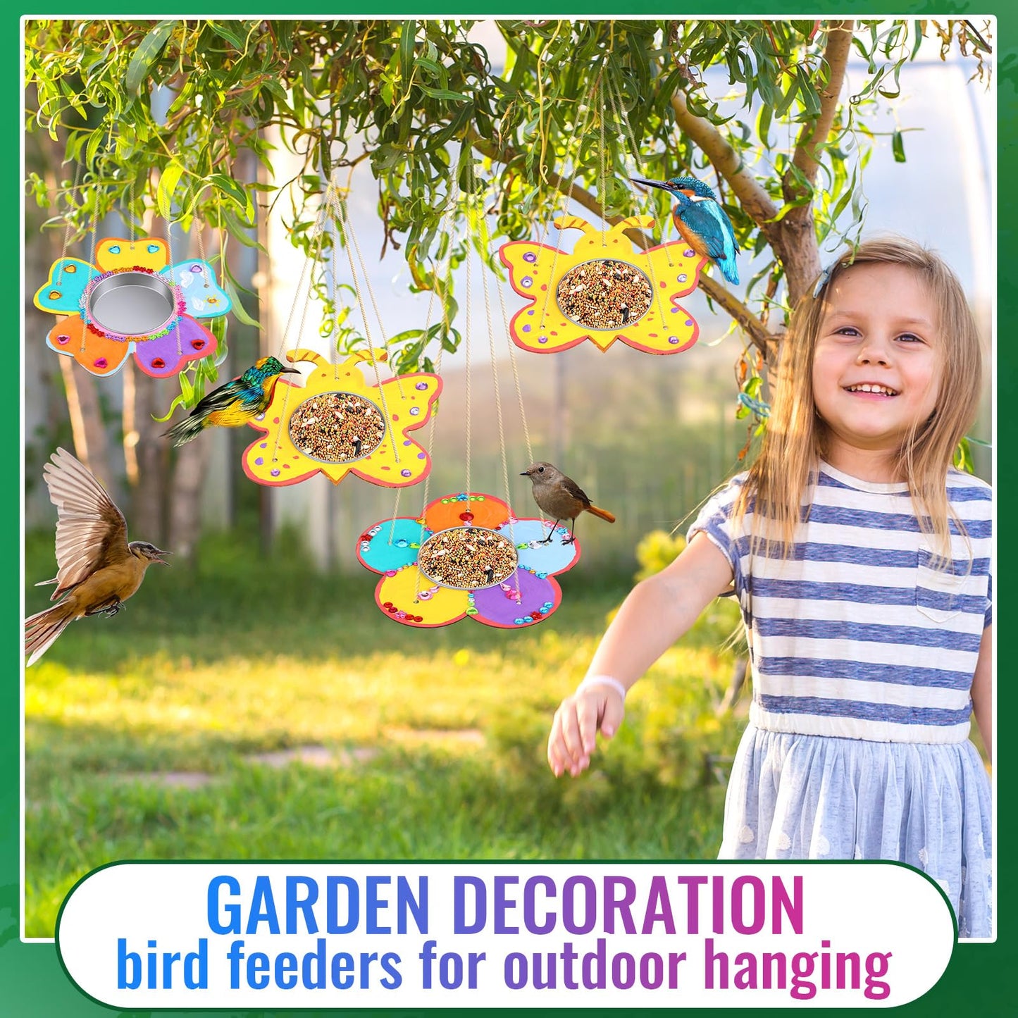 12 Pack Bird Feeder Craft Kits with Stainless Steel Bowls DIY Your Own Unfinished Wooden Ornaments Outdoor Party Favor Gifts for Nature Loving Kids