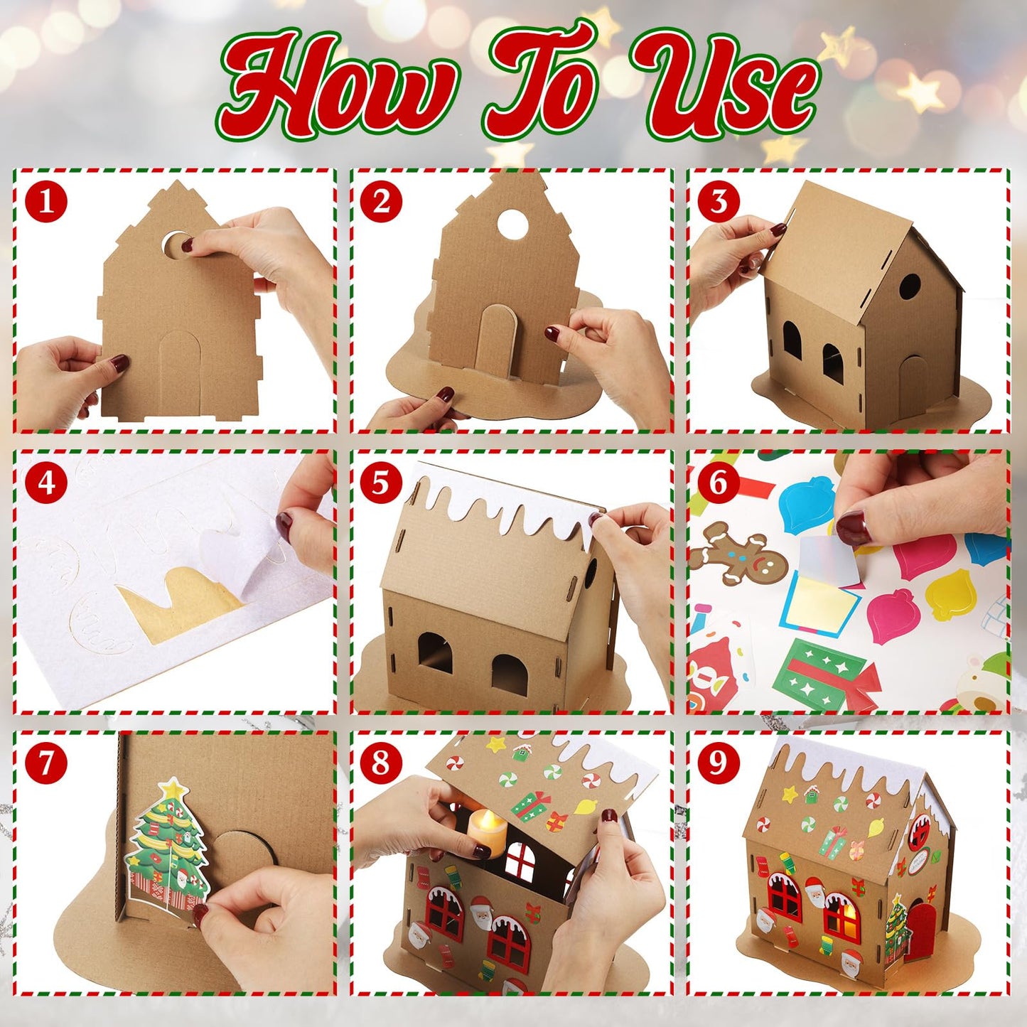 9 Sets Christmas Gingerbread House Kit Christmas Craft Kit Cardboard Gingerbread House Decor Craft Make a Holiday for Party DIY Supplies
