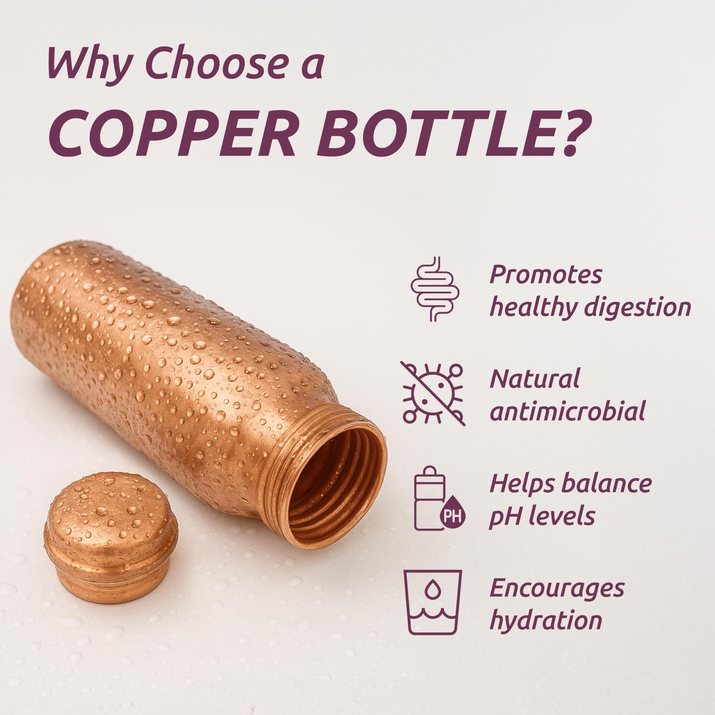 LIVINGNISH Premium Pure Copper Water Bottle for Drinking – Extra Large 34 Oz Wide Mouth, Hammered Ayurvedic Copper Water Bottle with Straw – Handcrafted Leak-Proof Vessel, Reusable & BPA-Free