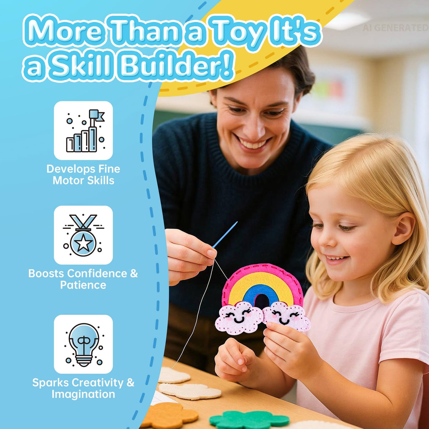 Cymbana Kids Sewing Kit Make Your Own Creative Felt Plush Animals Toy Craft Art Set for Beginners, Girls Gifts for Children 6+