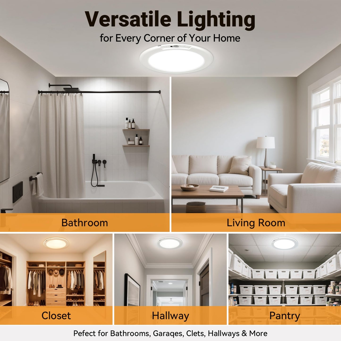 Rechargeable Ceiling Light No Wiring - Battery Operated Led Lights for Bedroom with Remote, Motion Sensor Night Light Indoor Hallway, Living Room, Bathroom, Home & Kitchen Decor Lighting (4)
