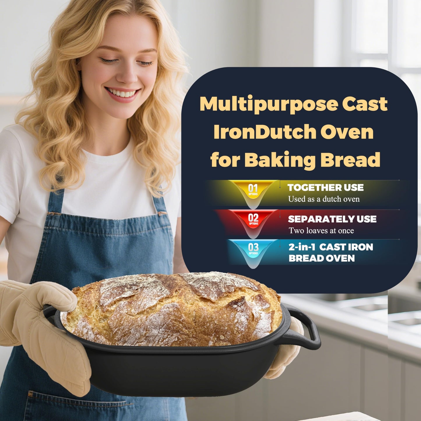 GdnWings Oval Dutch Oven for Bread Baking 12 x 8 Inch, Pre-Seasoned Cast Iron Bread Oven for Sourdough, Dutch Oven Bread Loaf Pan for a Crispy Crust, 5QT