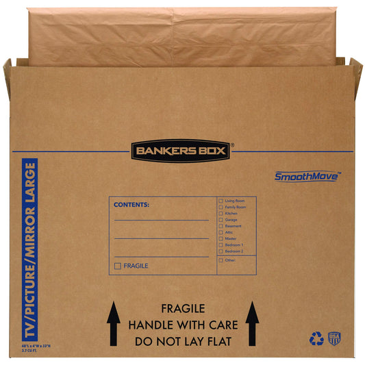 Bankers Box Large, Up to 55" TV/Picture/Mirror, Moving Box 4 Pack, 48" x 4" x 33", Cardboard
